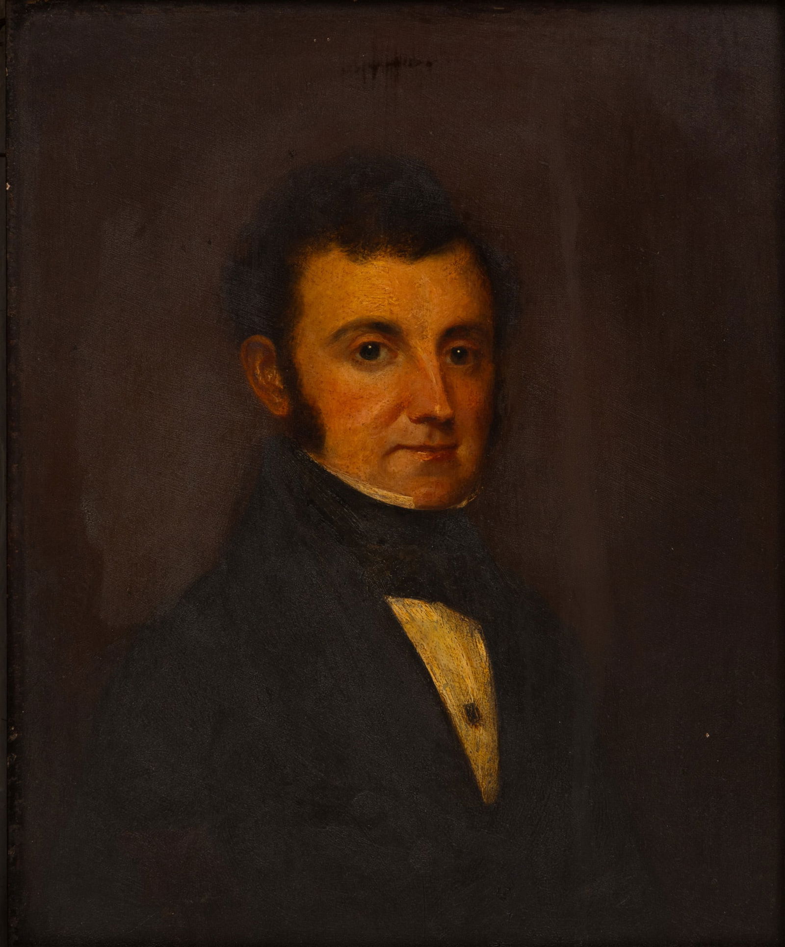 English Oil on Mahogany Panel, Ca. 1840, 'Portrait of a Gentleman', H 11.5" W 9.25" Frame Size: H (1 of 3)