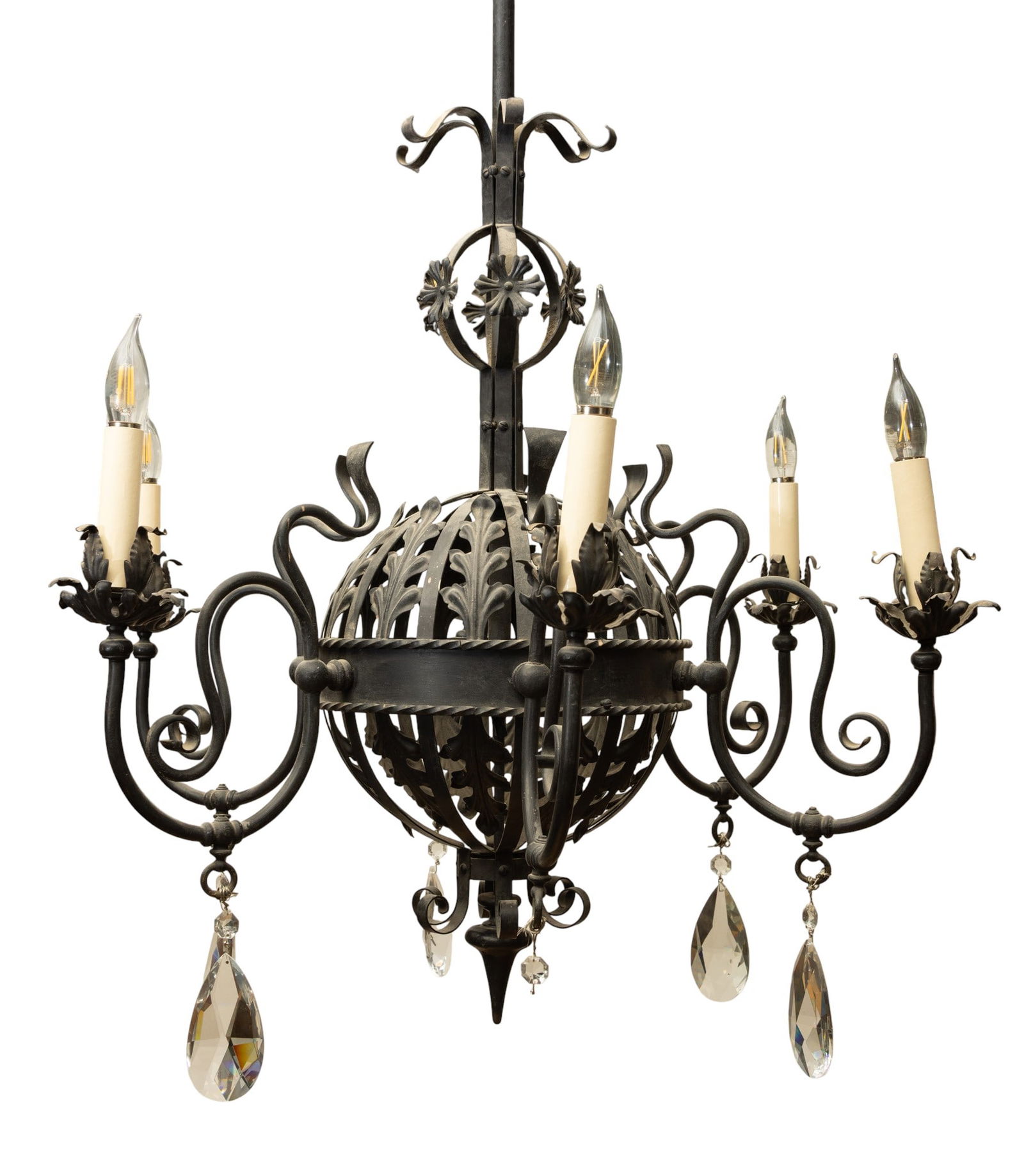 Spanish Style Black Cast Iron 6 Light Chandelier H 66" Dia. 39" (1 of 7)