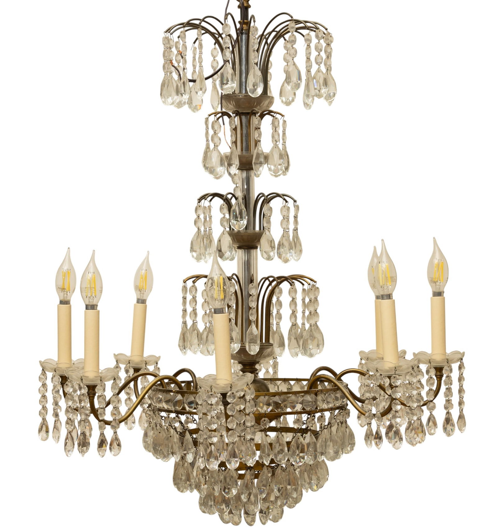 8 Light Chandelier, Cut Crystal Prisms H 31" Dia. 24" (1 of 7)