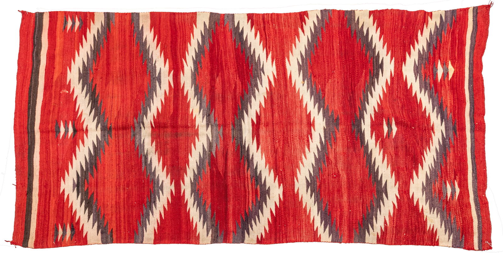 Navajo Diamond Twill Pattern Hand Spun Wool Weaving 1920-1930, W 4' 9" L 8' 8" (1 of 6)
