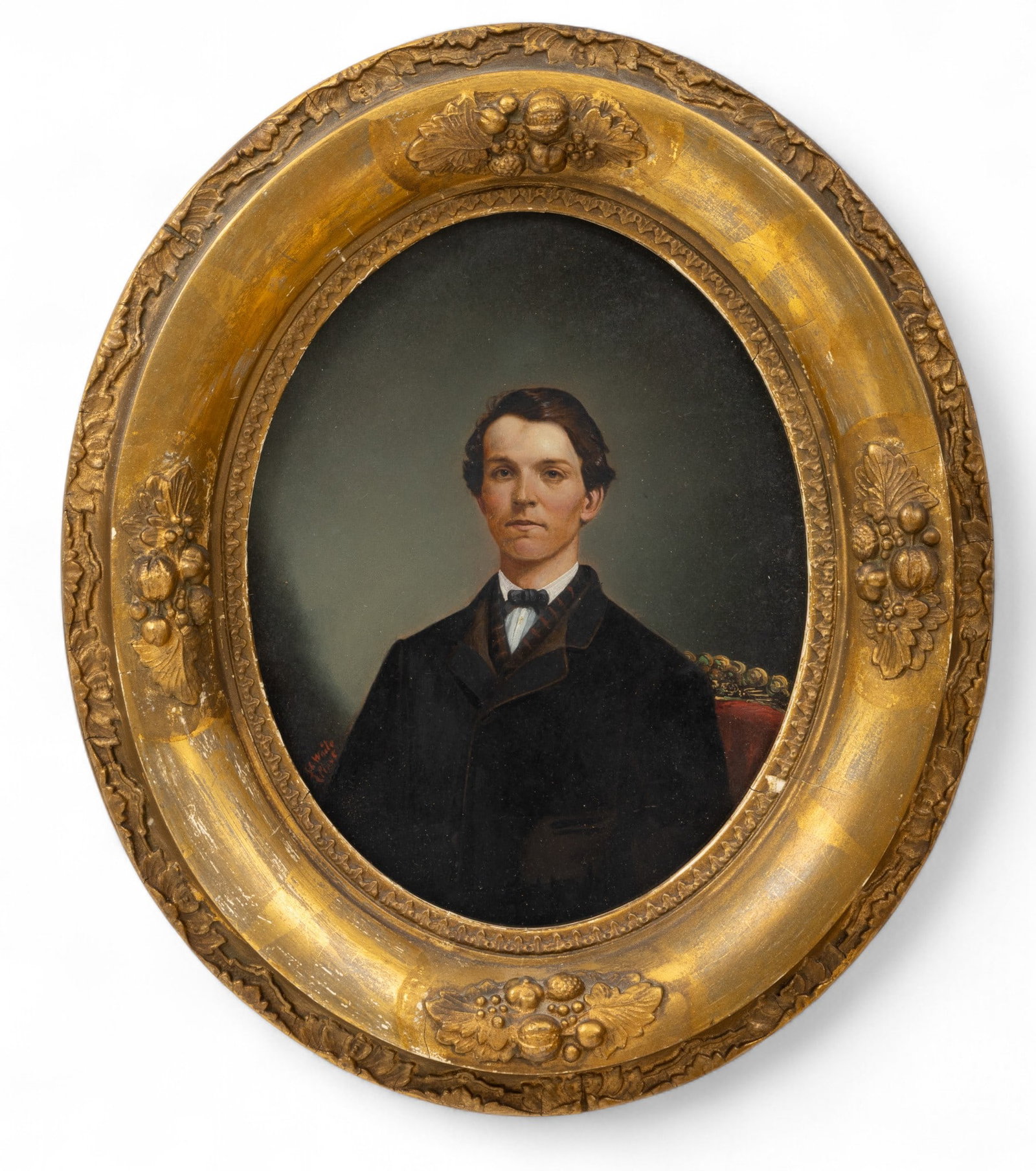 English Victorian Hand Colored Photograph Print on Paper, Ca. 1850s, 'Portrait of a Young Man', H: English Victorian Hand Colored Photograph Print on Paper, Ca. 1850s, 'Portrait of a Young Man', H 9.75" W 8" Frame Size: H 13.75" W 12.25" Signed in the lower left L. Waite, Pinxt. Photograph print on