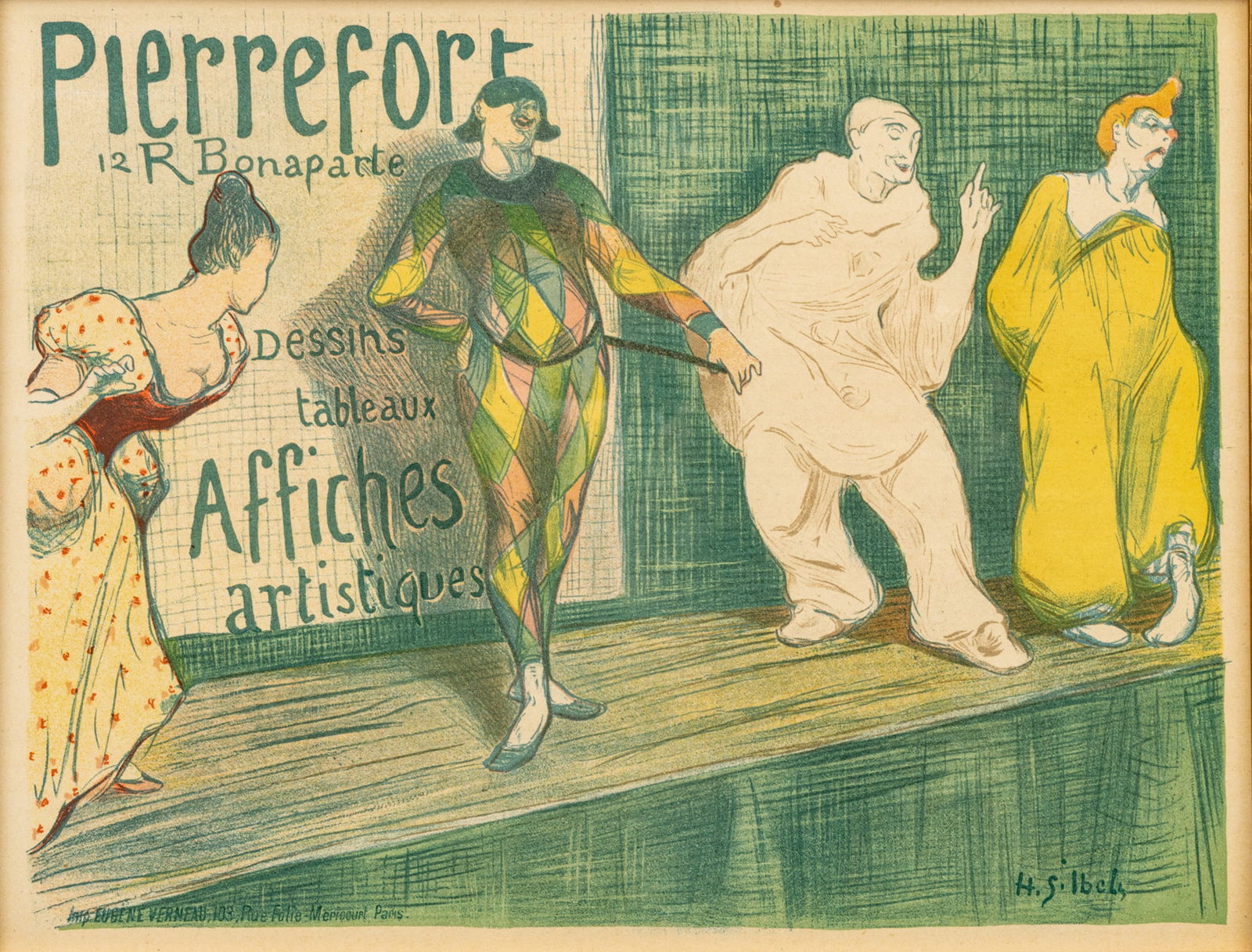 Henri Gabriel Ibels (French, 1867-1936) Lithograph in Colors, Ca. 1898, 'Pierrefort, Plate 102 from: Henri Gabriel Ibels (French, 1867-1936) Lithograph in Colors, Ca. 1898, 'Pierrefort, Plate 102 from Les Maîtres De L'Affiche', H 7.75" W 10.25" Frame Size: H 25.5" W 28.25" Plate 102 from the thi