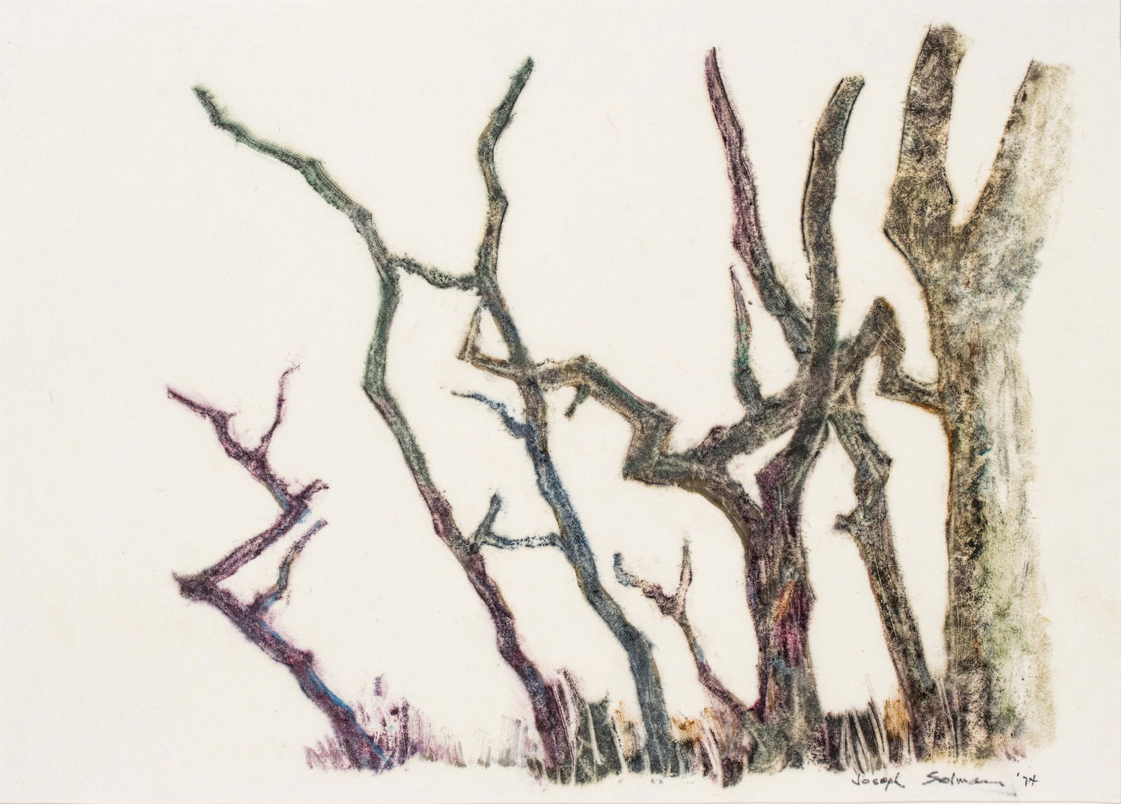 Joseph Solman (American, 1909-2008) Monoprint on Paper 1974, 'Trees', H 11" W 15.3" Frame Size: H (1 of 6)
