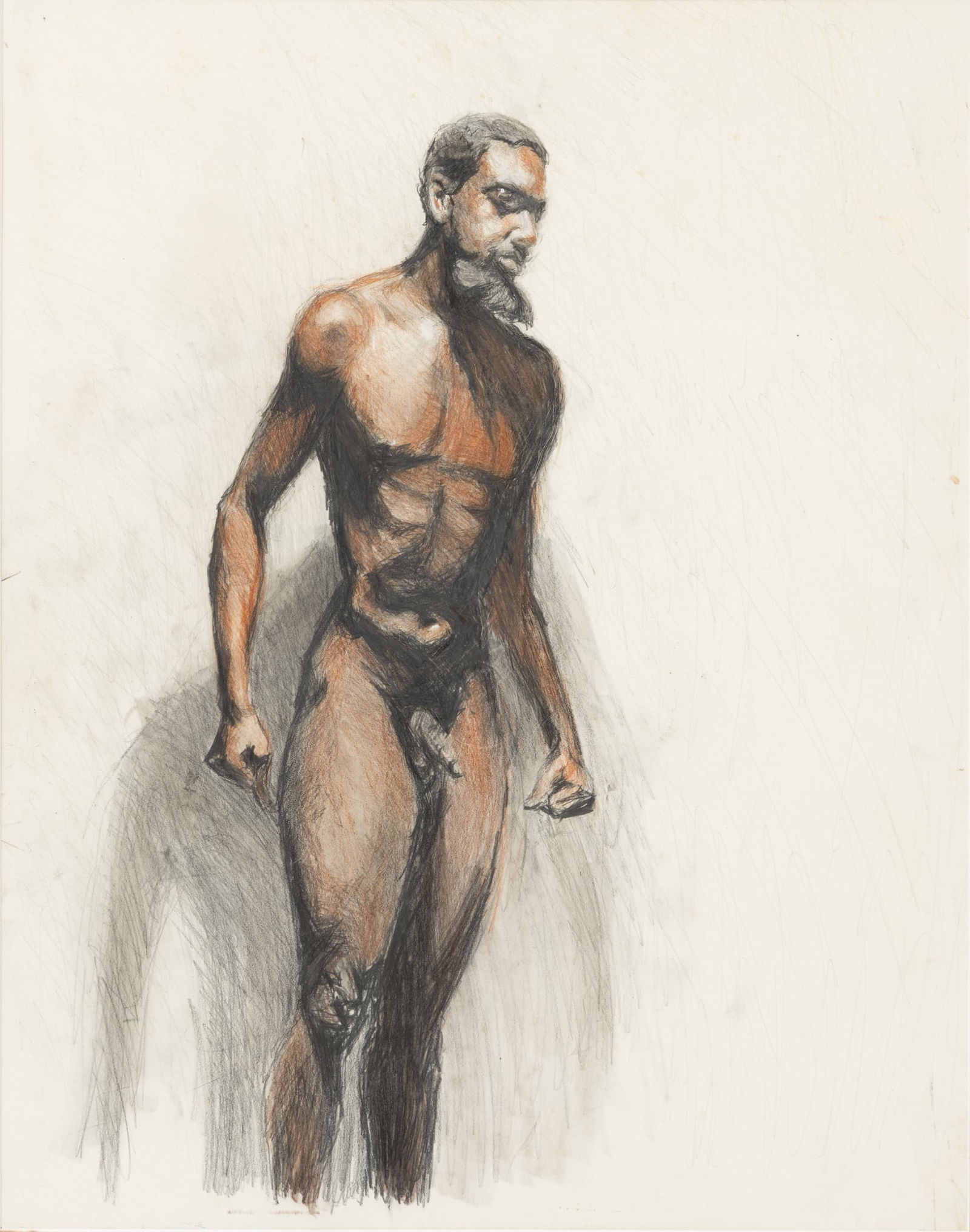 Pastel and Charcoal on Paper, Study of a Male Model, Late 20th C., H 19.75" W 15.75" Frame Size: H (1 of 5)