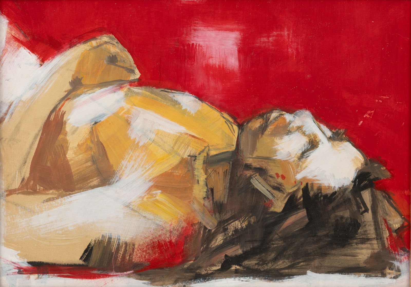 American Gouache on Paper, Late 20th C., 'Recumbent Figure', H 19" W 27" Frame Size: H 24.75" W (1 of 6)