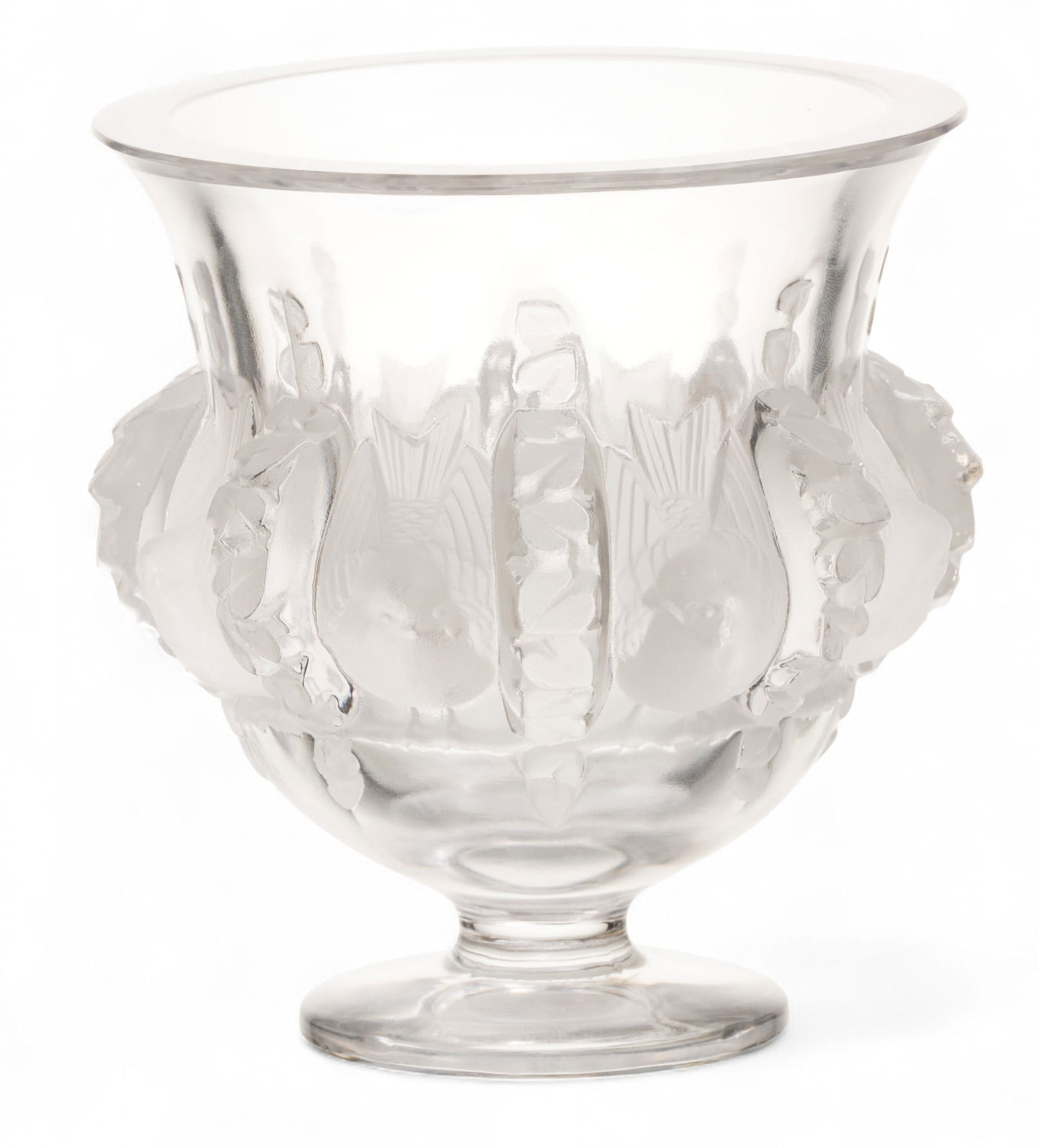 Lalique (French) Clear and Frosted Crystal Vase 'Dampierre', H 4.75" Dia. 5.5" (1 of 5)