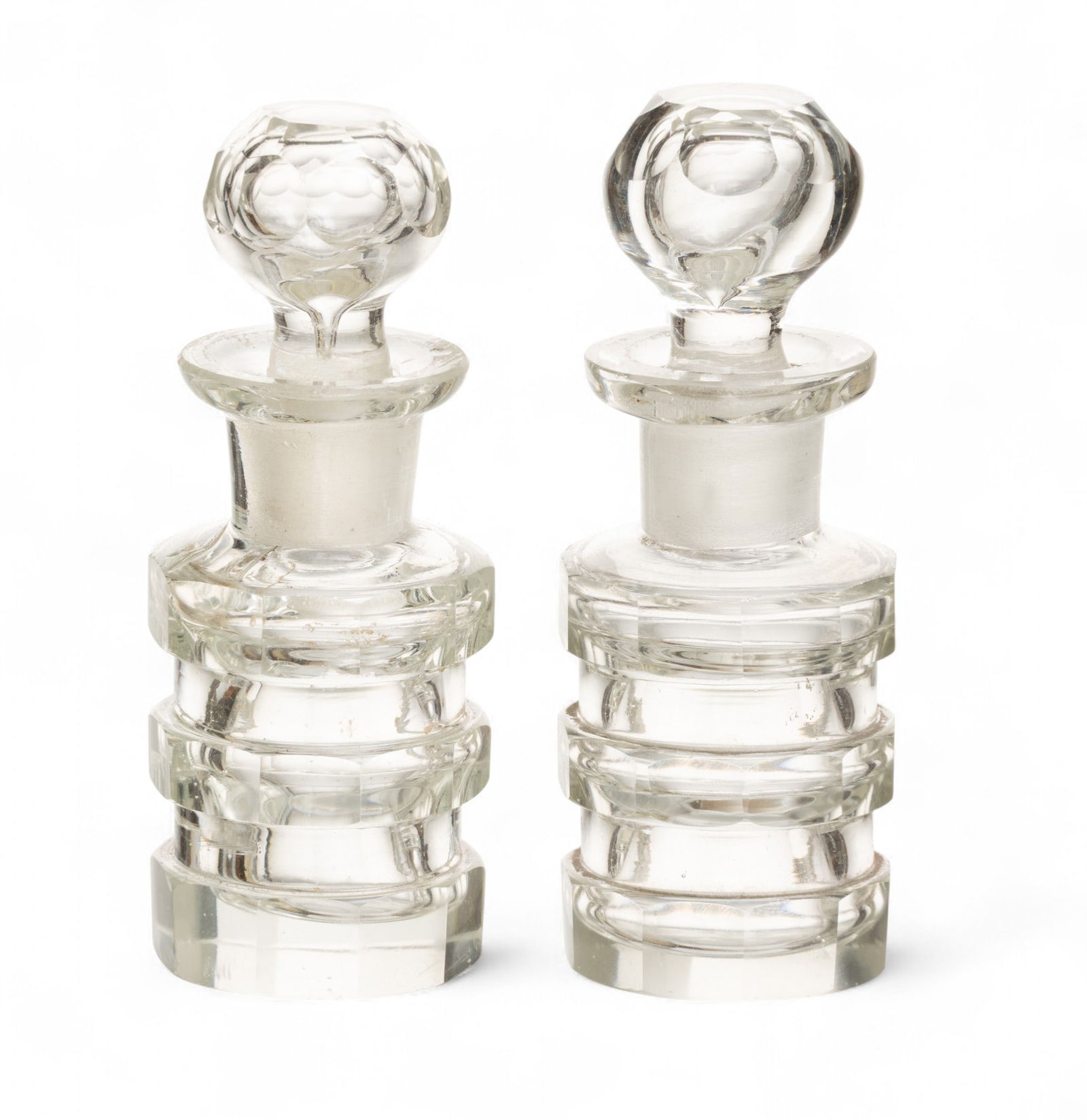 Hand Cut Crystal Cologne Bottles in Red Velvet Carrying Case 1900, H 6" W 4" (1 of 6)