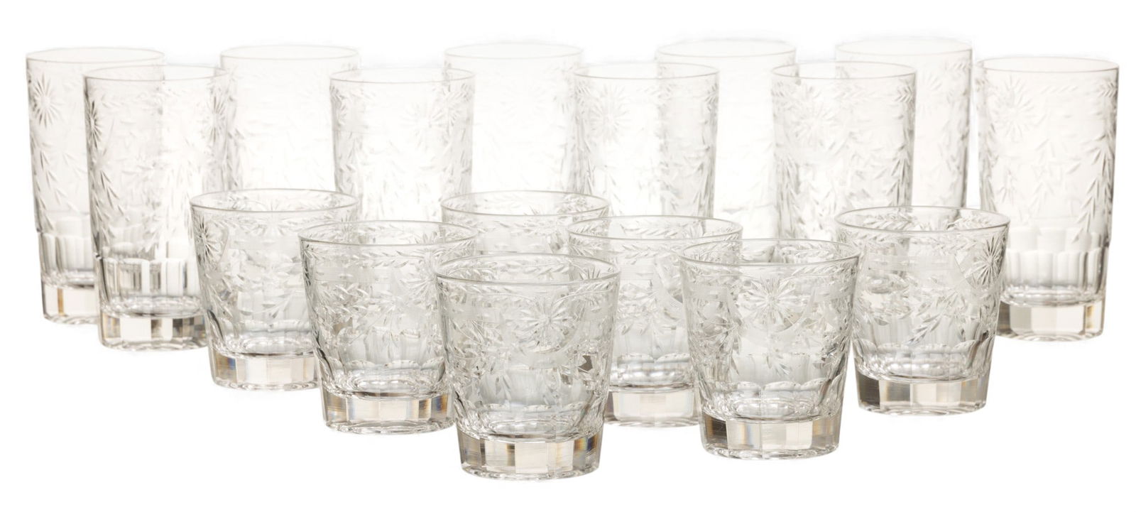 Hand Cut Crystal Tumblers 10@ 5", 7 @ 3.5" 1940, 17 PCS (1 of 3)