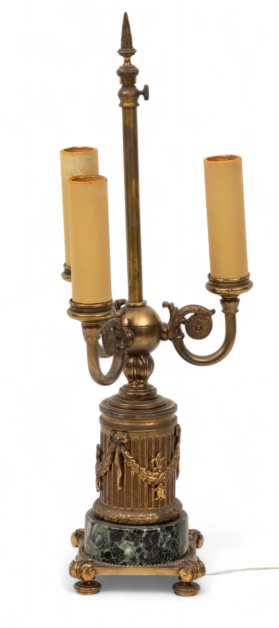 Bronze and Marble French Style Table Lamp, Three Lights 1920, H 19" Dia. 7" (1 of 4)