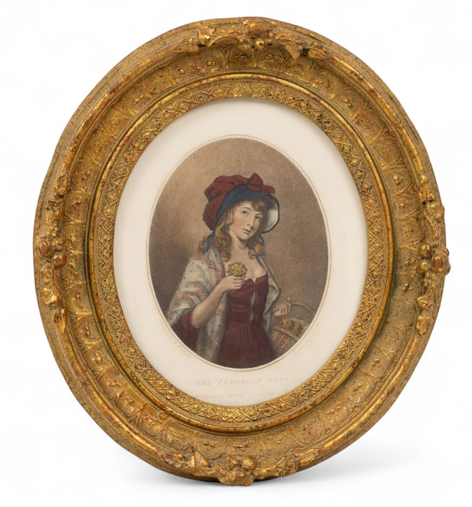 Charles Knight (English, 1743-1827) After John Raphael Smith (English, 1751-1812) Hand Colored: Charles Knight (English, 1743-1827) After John Raphael Smith (English, 1751-1812) Hand Colored Stipple Engraving on Paper, Ca. 19th C., 'the Primrose Girl', H 11" W 9" Frame Size: H 16.75" W 14.75" De