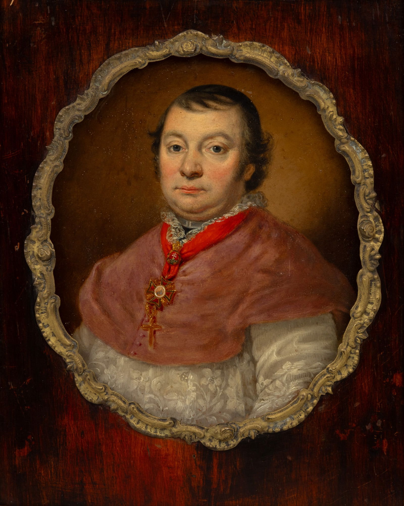 Austro-Hungarian Oil on Copper Panel, 19th C., 'Portrait of a Clergyman', H 7.125" W 5.625" Frame: Austro-Hungarian Oil on Copper Panel, 19th C., 'Portrait of a Clergyman', H 7.125" W 5.625" Frame Size: H 12.75" W 11" Unsigned. Half length portrait in a feigned oval. Depicting a member of the clerg