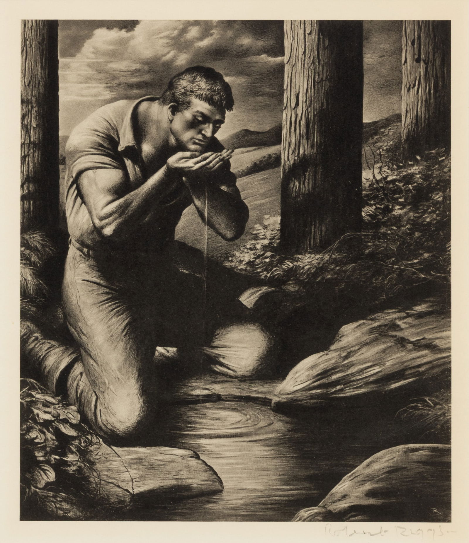 Robert Riggs (American, 1896-1970) Offset Lithograph on Paper, 'a Cool Drink', H 11" W 9.5" Frame (1 of 5)