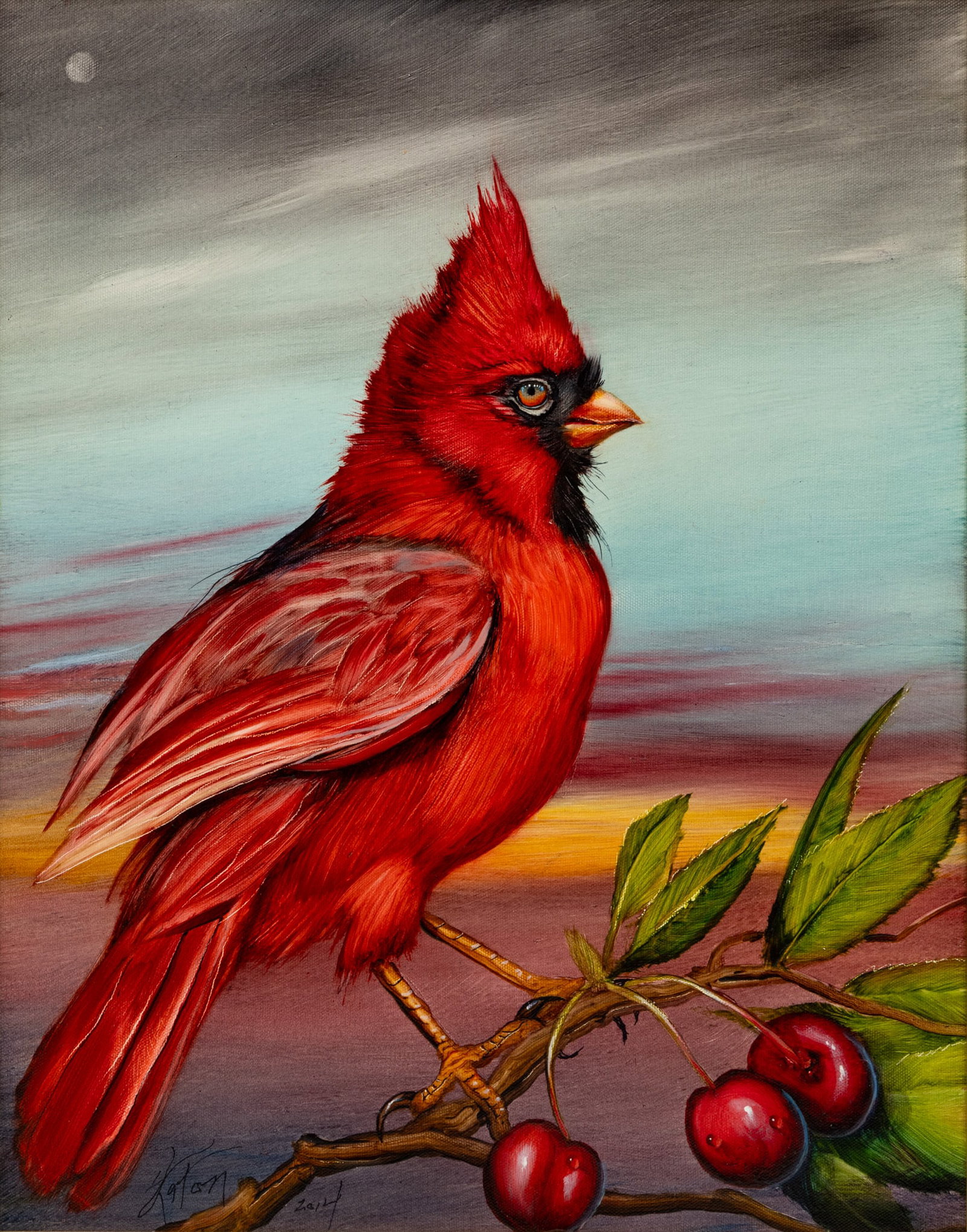 Martin Katon (American) Oil on Canvas 2014, 'Happy Cardinal', H 21" W 17" Frame Size: H 27" W 23": Martin Katon (American) Oil on Canvas 2014, 'Happy Cardinal', H 21" W 17" Frame Size: H 27" W 23" Signed and dated lower left. Provenance: Property from the Estate of Fred Kaplan, New York Dimensions: