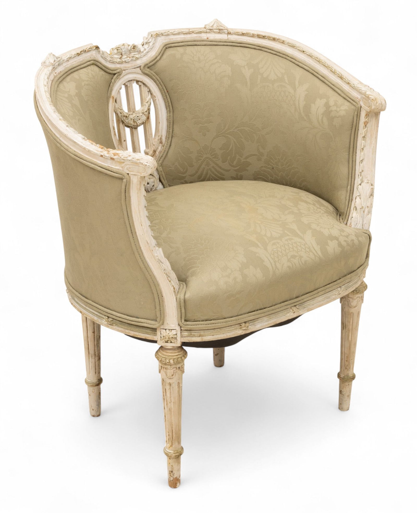 Louis XV Style Carved Wood Bergère Chair, Ca. 20th C., H 29" W 26" Depth 20" (1 of 5)