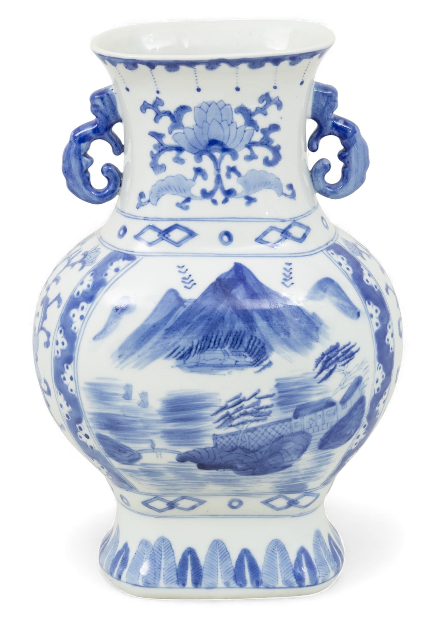 Chinese Pottery Blue on White Hand Painted Vase 2000, H 14" W 9" 1 PC (1 of 5)