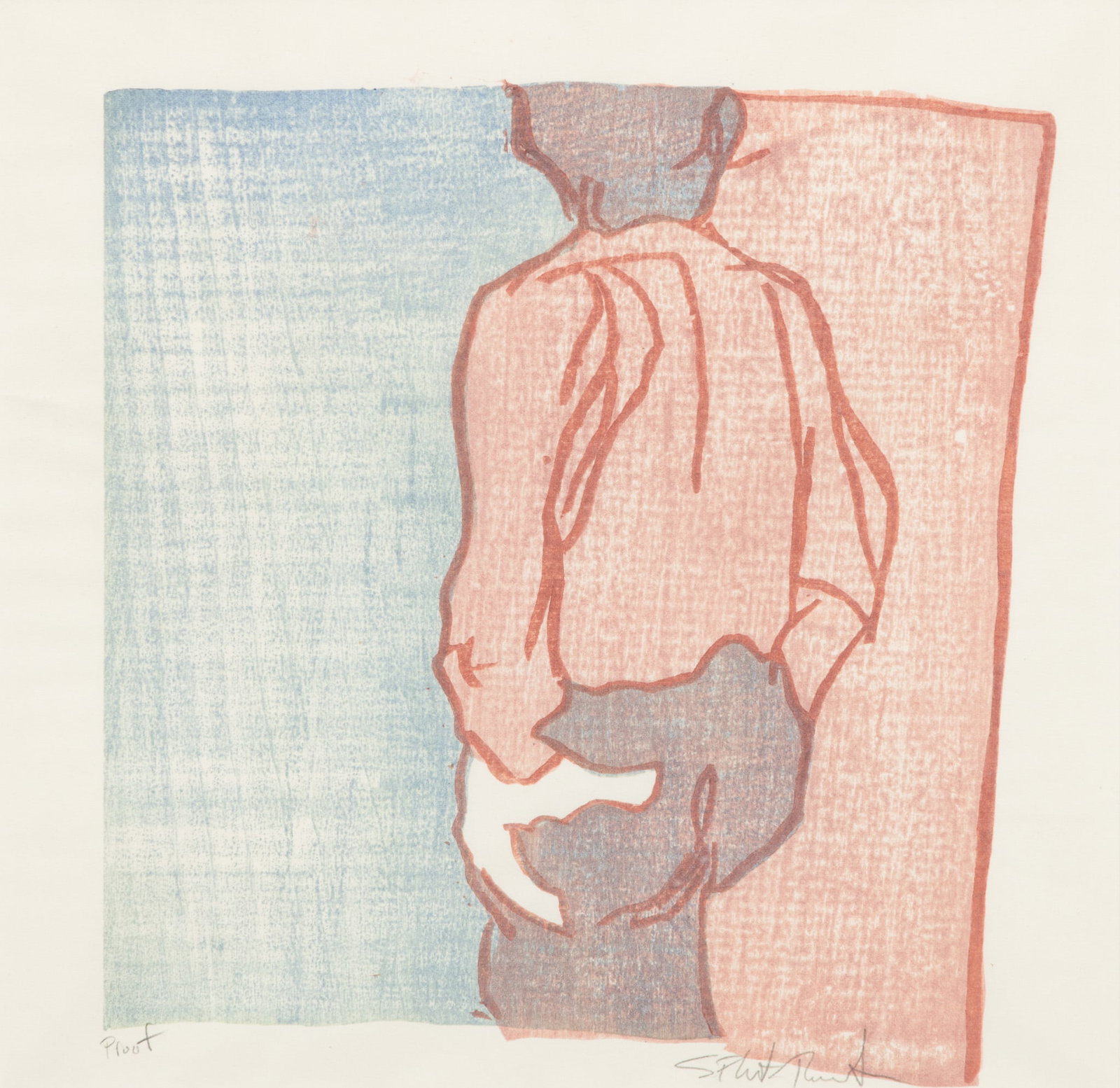 Woodcut on Paper: Woodcut on Paper Figure turned. Provenance: Property of Prominent Collector, Birmingham, Michigan Dimensions: