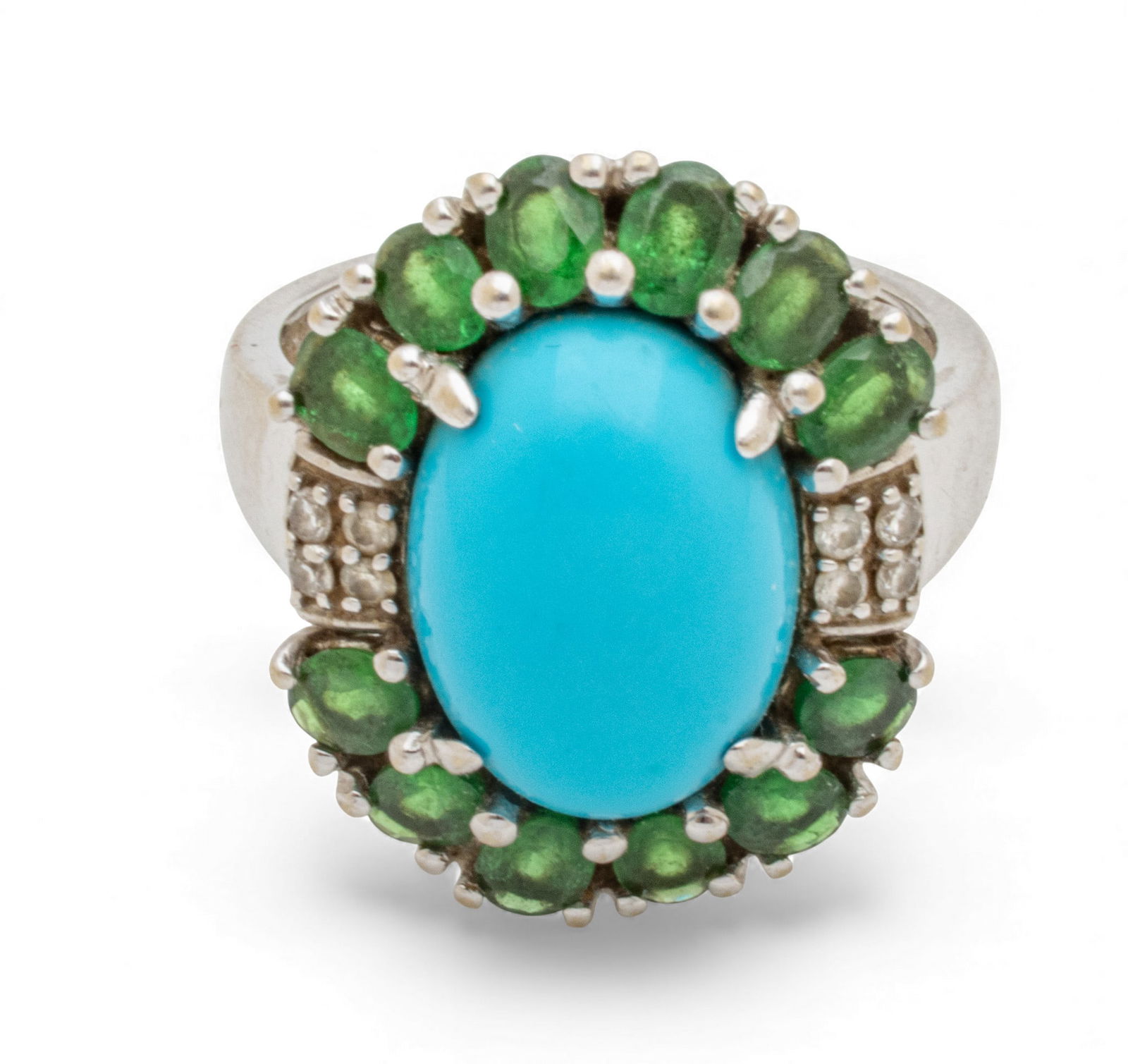 Emerald, Diamond, Turquoise, White Gold Ring Size 7 1960, 6 g 1 PC (1 of 8)