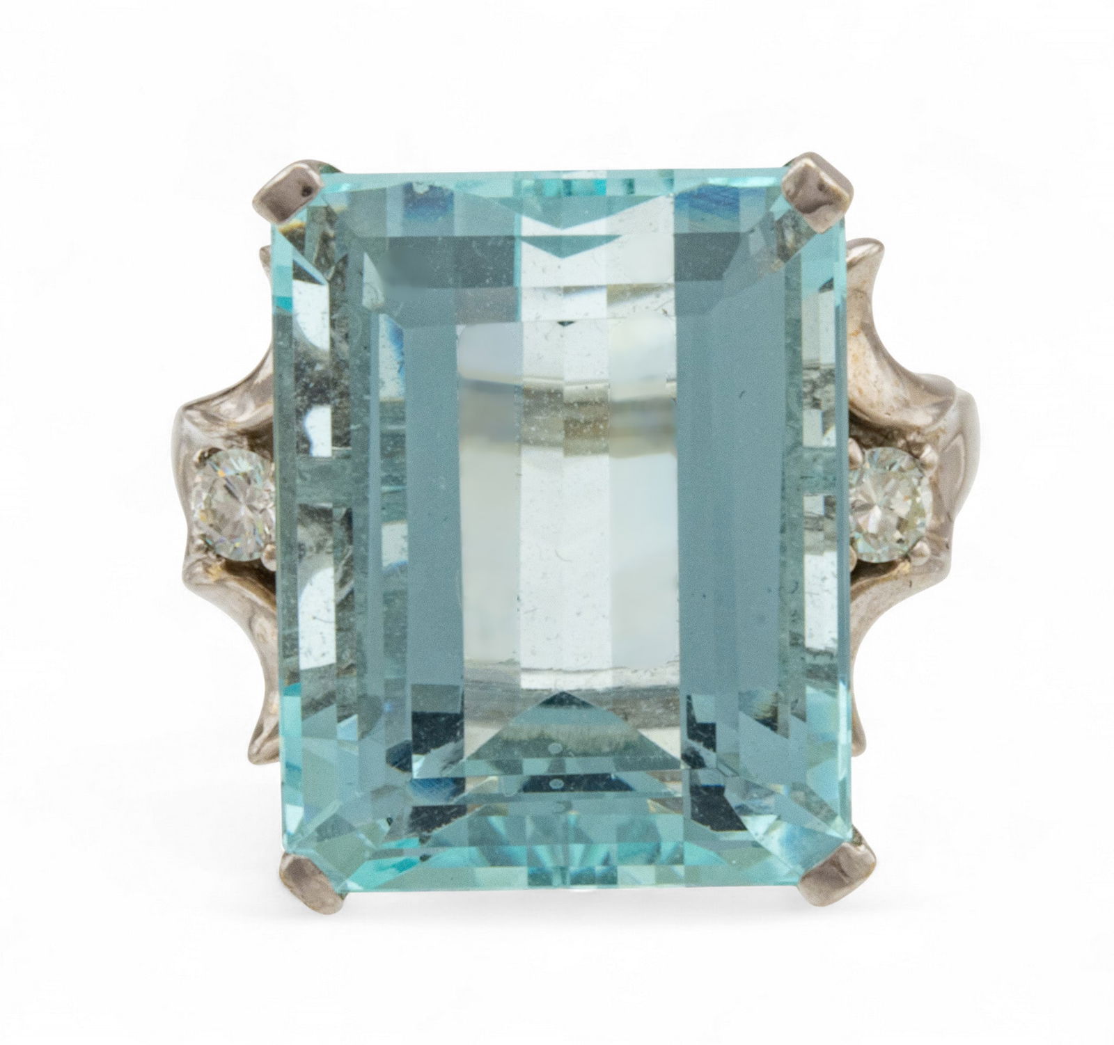 14k White Gold, Aquamarine (17.18ct), and Diamond Lady's Ring Size 5.5 9 g (1 of 9)