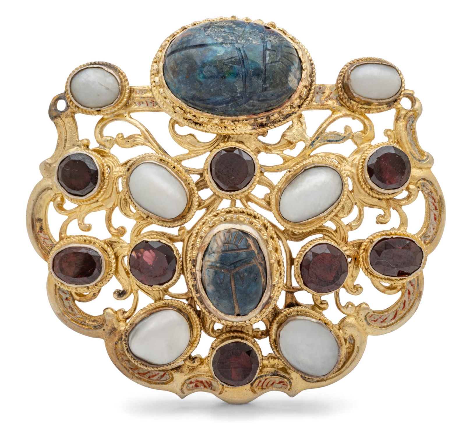 Austro Hungary Silver Pendant: Scarabs, Garnets, Pearls 1850, H 2.5" W 2.7" 63 g 1 PC (1 of 4)