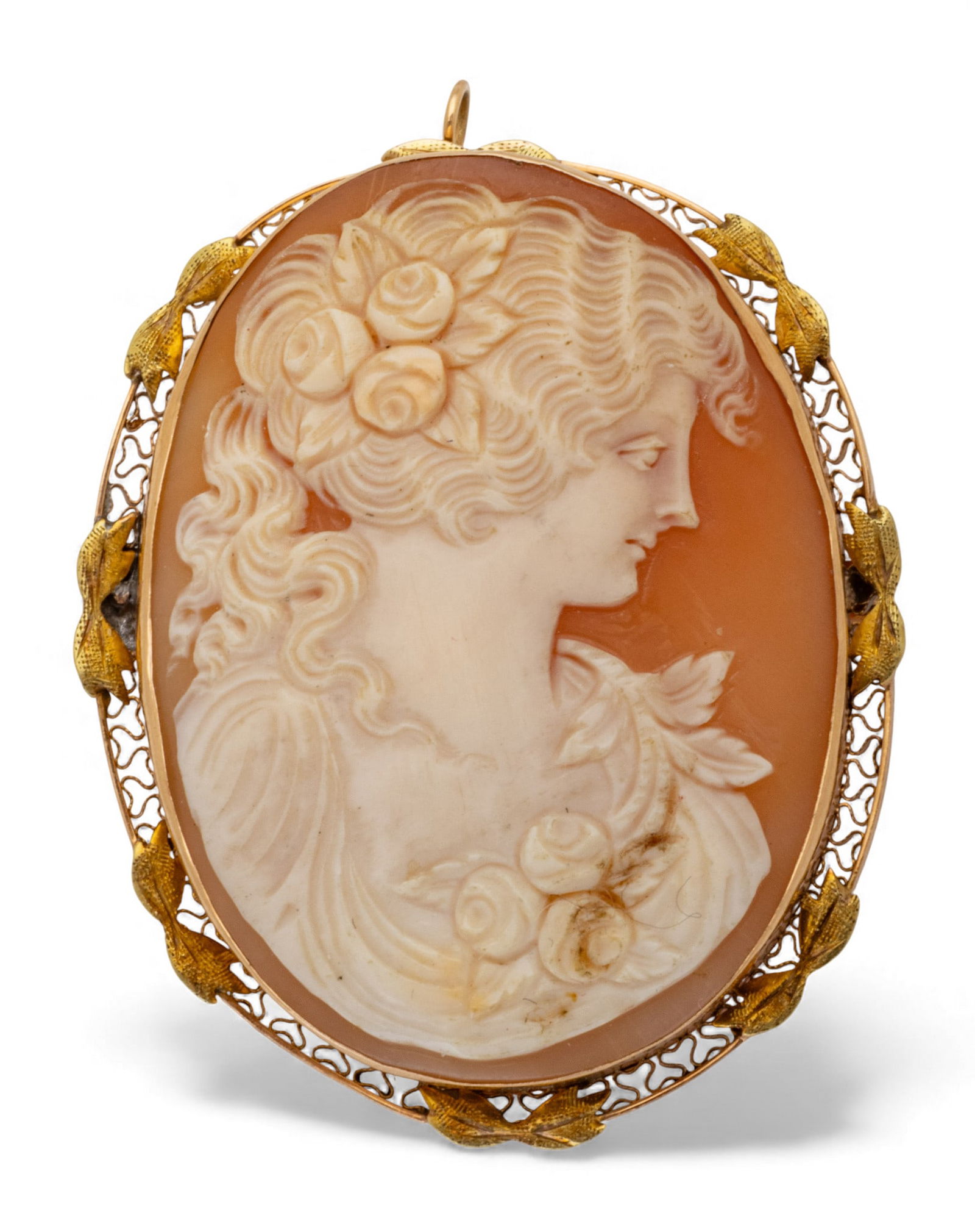 14K Yellow Gold with Carved Cameo Brooch Pendant 1900, H 1.8" 11.5 g 1 PC (1 of 4)