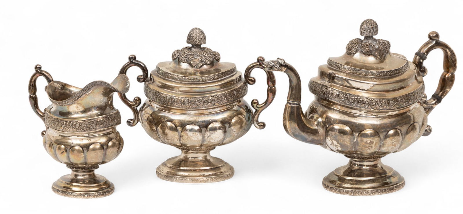 W B North & Co. (New York,) Coin Silver Three-piece Tea Set 1825 (1 of 6)