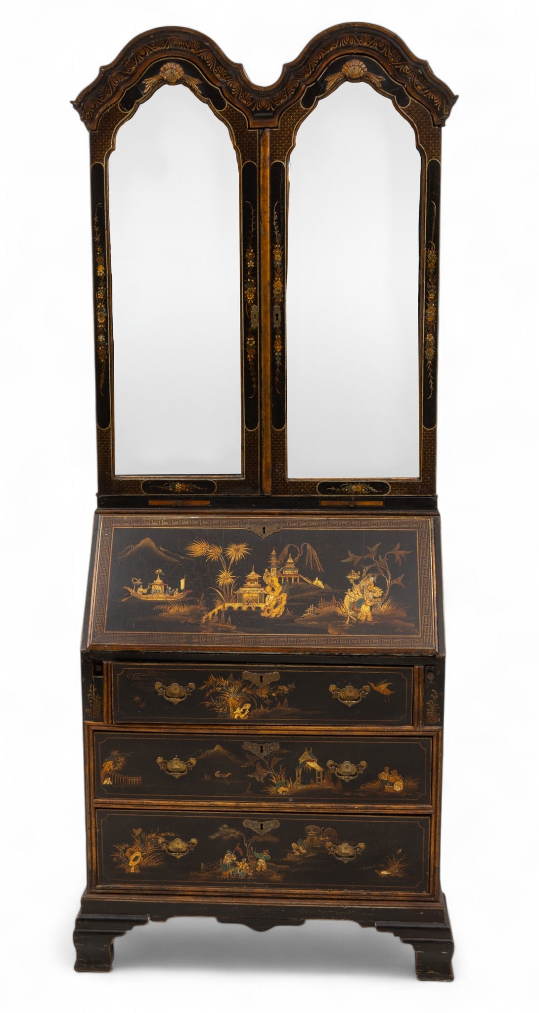 English Chippendale Style Chinoiserie Secretary Desk, Ca. 1890-1900, H 80" W 33" Depth 20" (1 of 8)