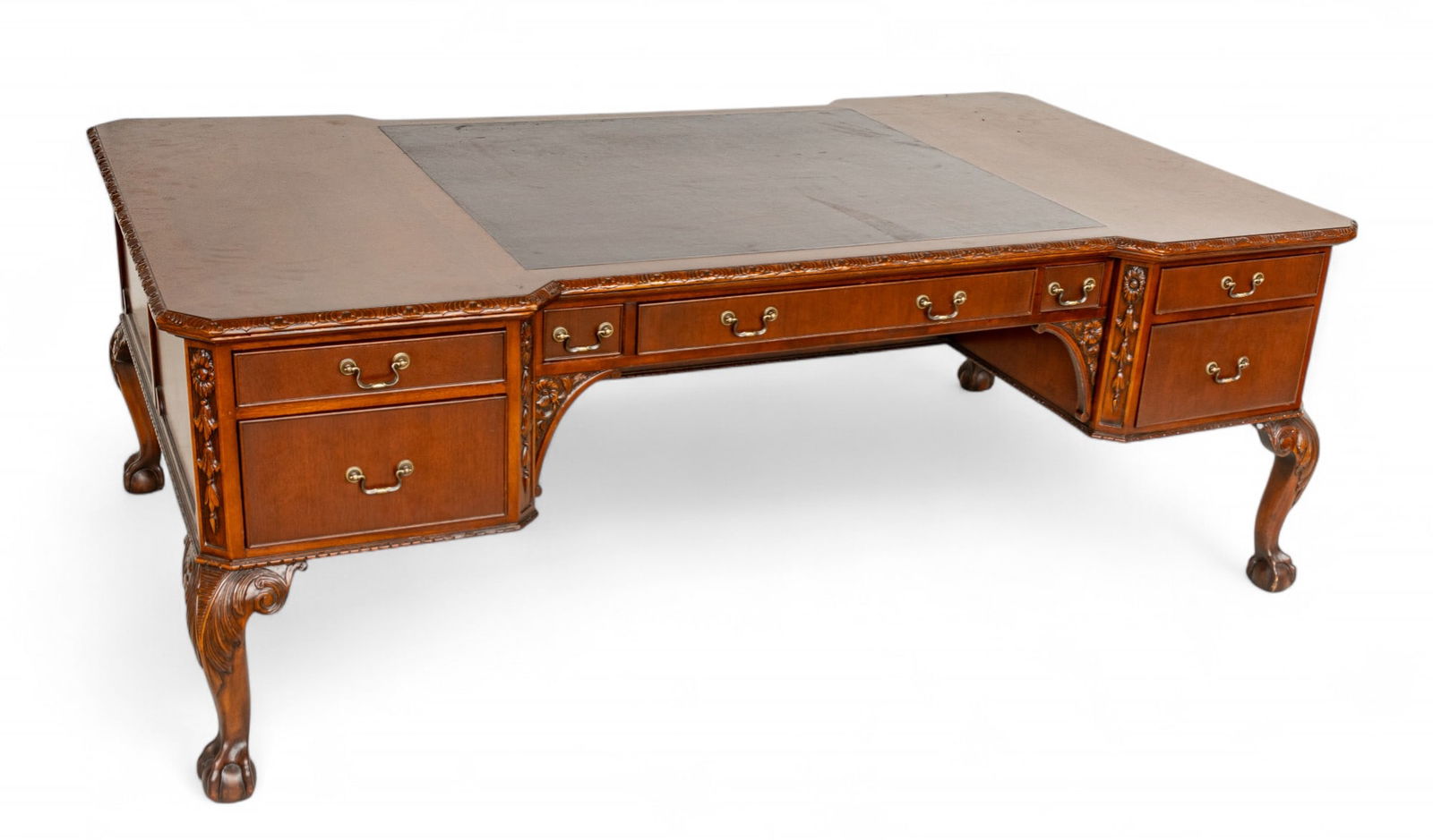 Mahogany Leather Top Partner Desk H 30" L 84" Depth 48" (1 of 11)