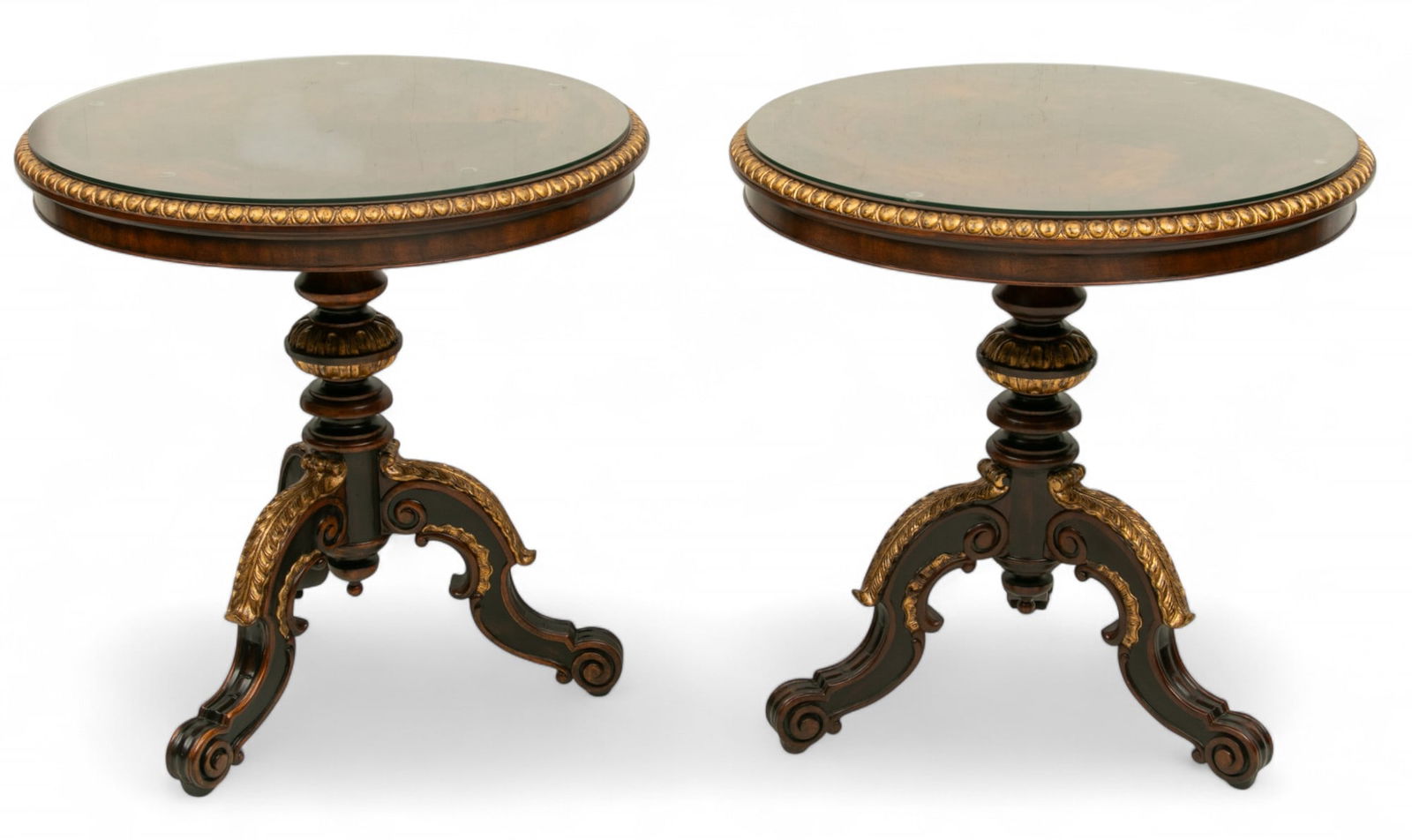 Theodore Alexander Mahogany and Gilt Round End Tables H 30.5" Dia. 30" 2 PCS (1 of 4)