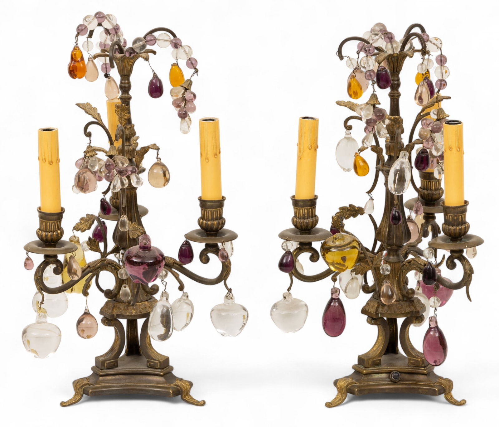 French Bronze and Crystal Three Tier Girandoles 1900, H 17" Dia. 10" 1 PAIR (1 of 4)