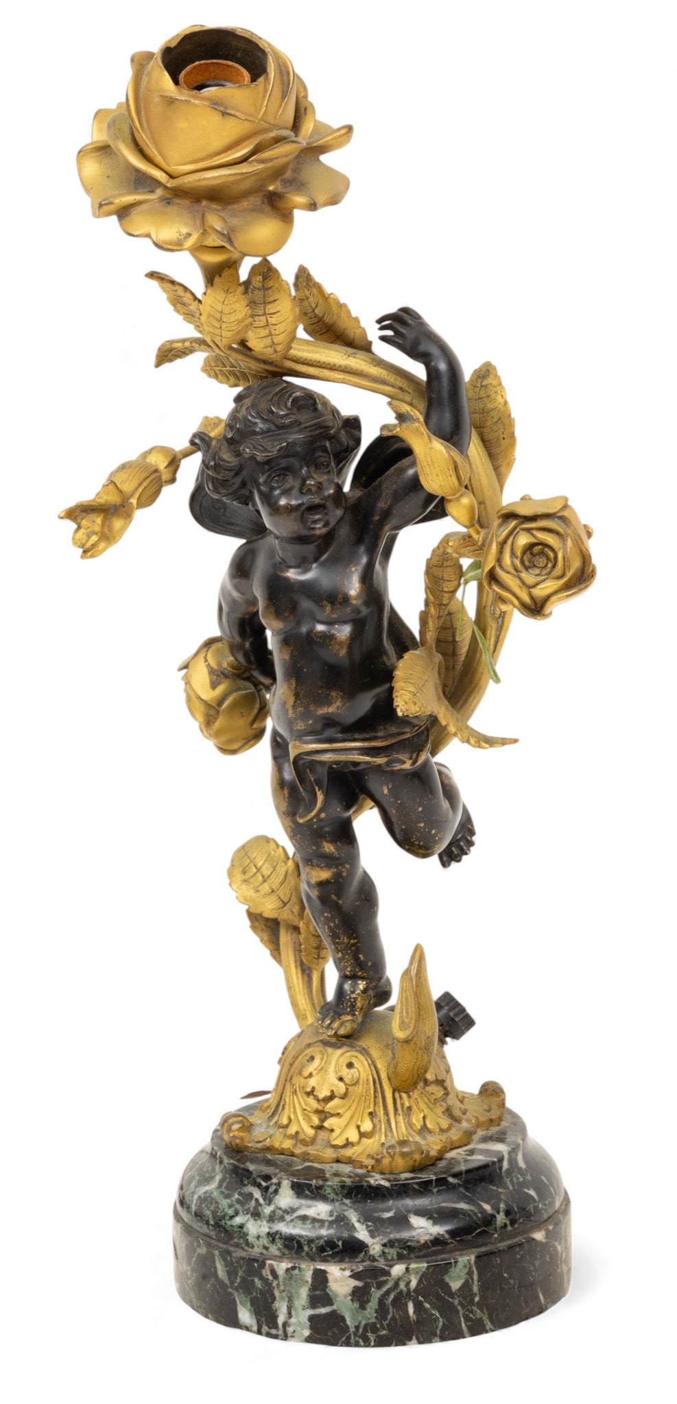 French Bronze Cherub on Marble Base Mounted As Lamp 1920, H 15" 1 PC (1 of 5)