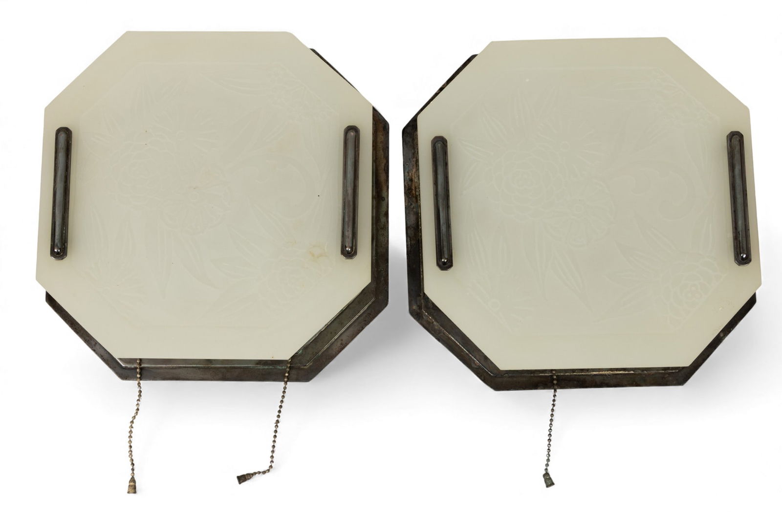 Art Nouveau Steel and Glass Sconces H 11" W 11" Depth 3" 1 PAIR (1 of 3)