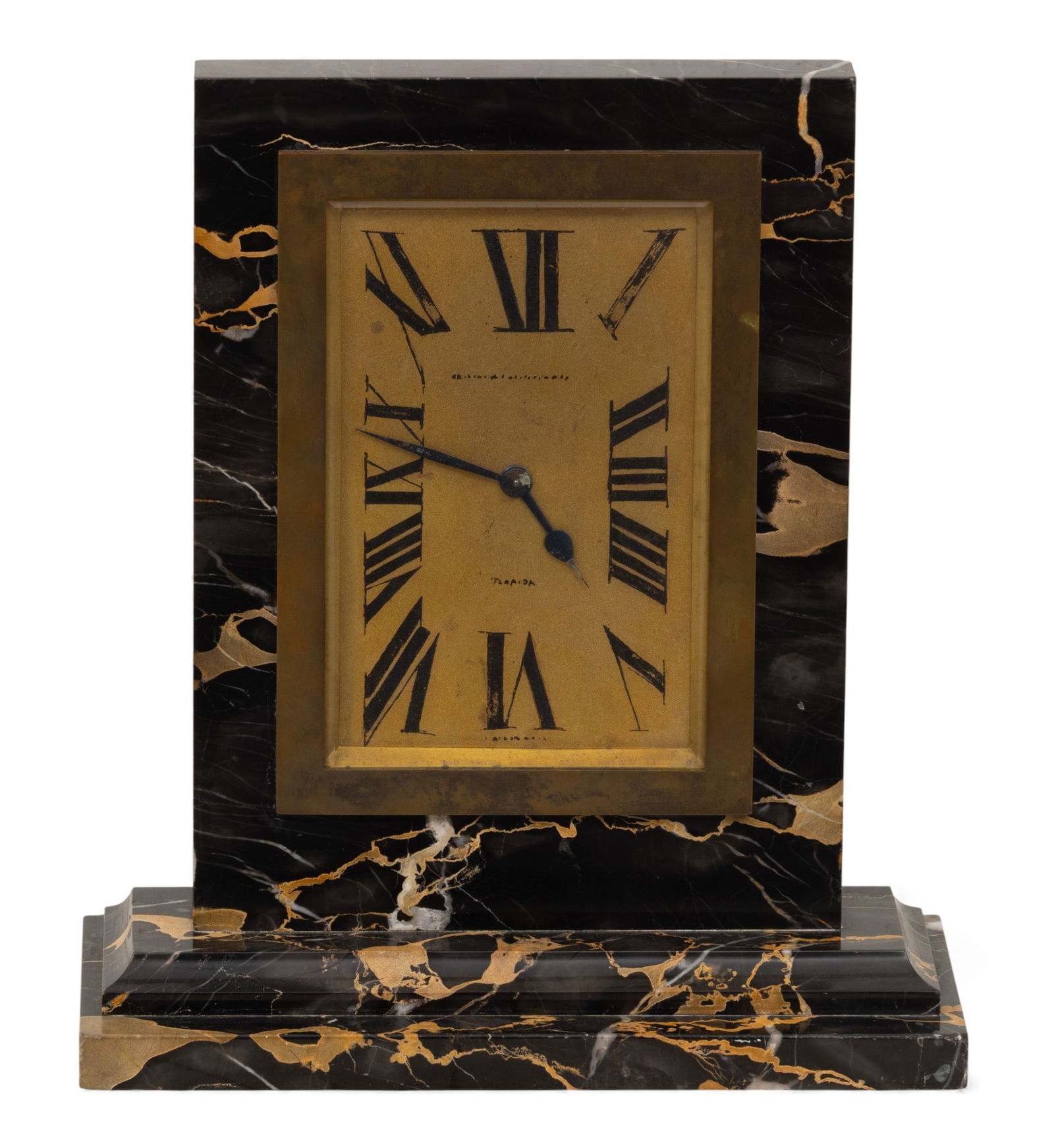 French Art Deco Marble and Brass Clock 1920, H 10" W 8.5" Depth 4" (1 of 6)