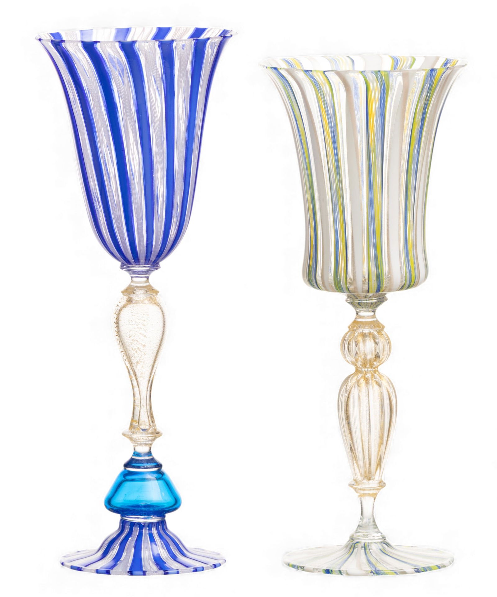 Italian Venetian Hand Blown Glass Goblets 1920, H 9.25" Dia. 3.5" 2 PCS (1 of 5)