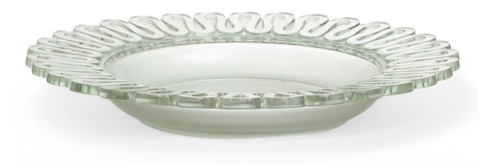 Verlys (French) Art Deco Glass Centerpiece Bowl, Ribbon Border, Ca. 1930, H 2.75" Dia. 17" (1 of 4)