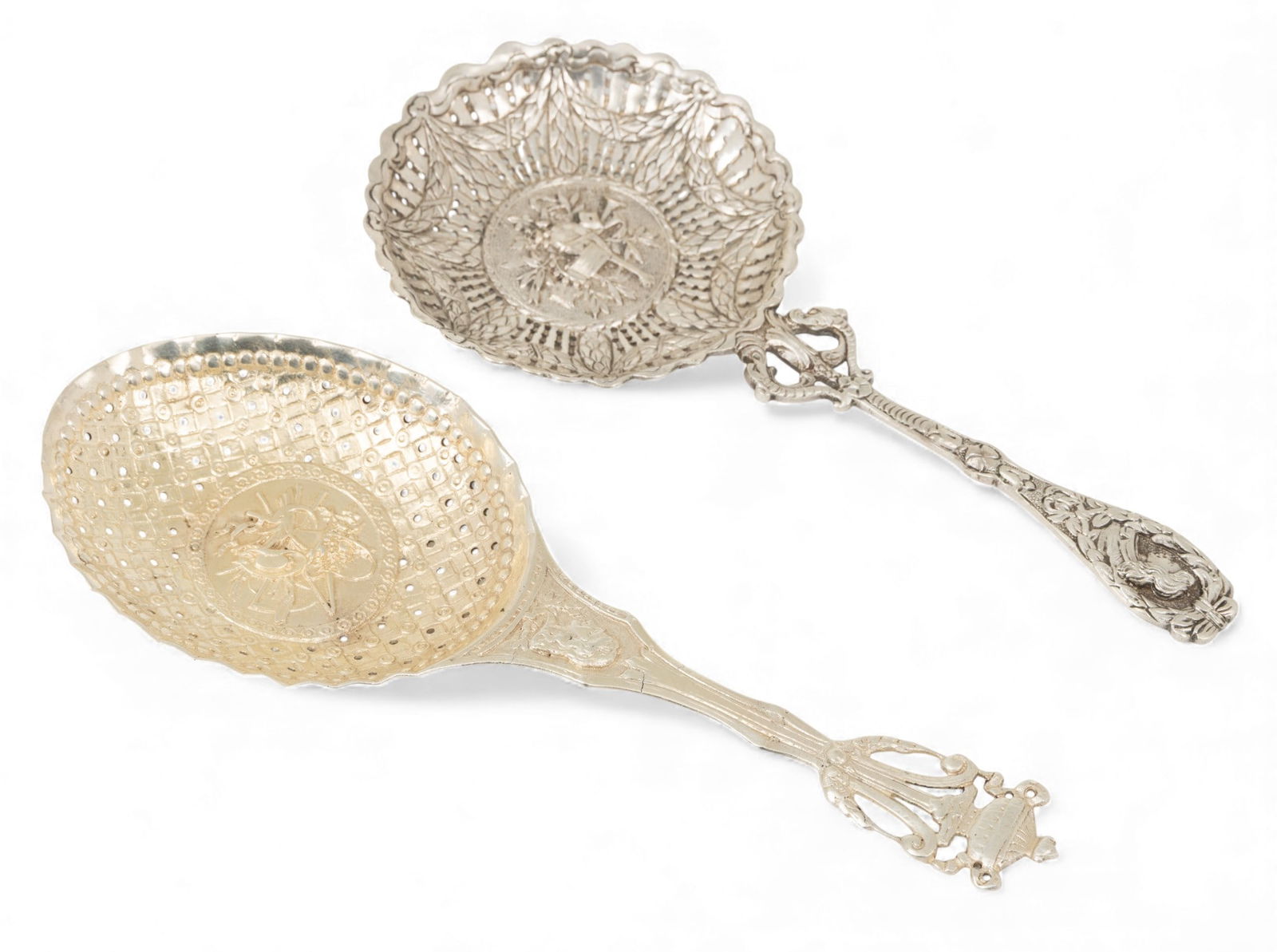 Germany 800 Silver Picturesque Bon Bon Spoons 1910, H 7" 3.8 t oz 2 PCS (1 of 3)