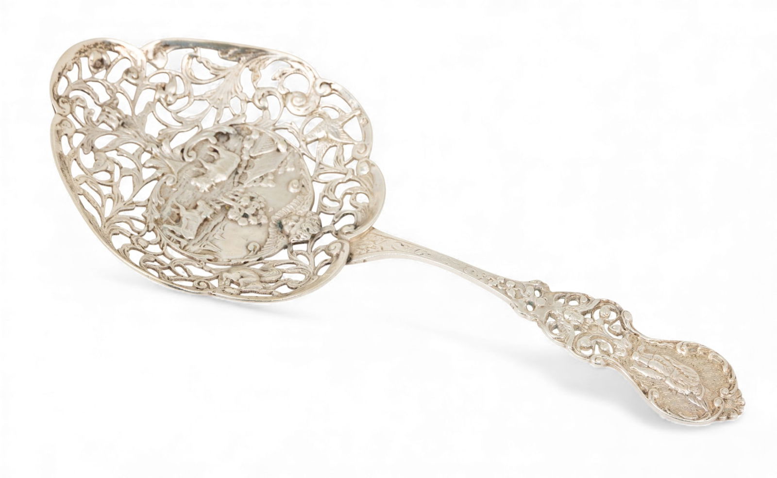 German Art Nouveau 800 Silver Bon Bon or Nut Spoon 1900, L 8" 2.5 t oz 1 PC (1 of 3)