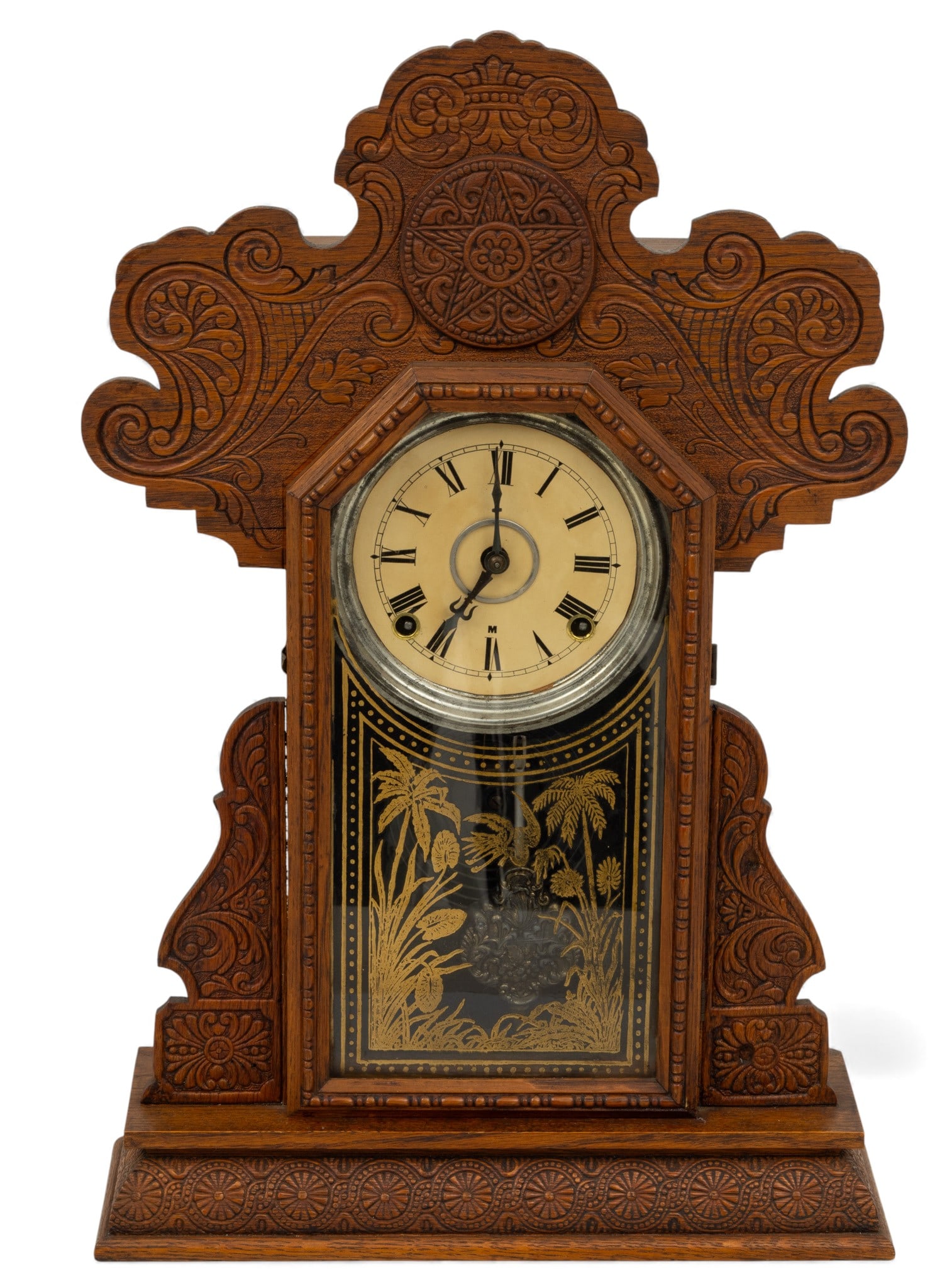 M Oak Shelf Clock 1900, H 22" W 15" (1 of 6)