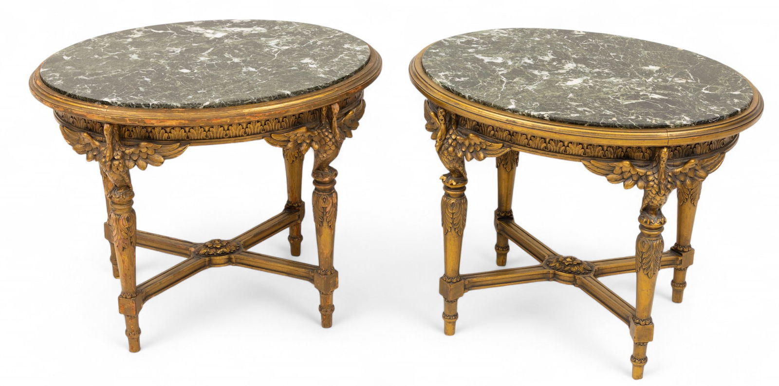Italian Baroque Revival Gilded Gesso and Marble End Tables 1940-1950, H 20" W 18" L 25" (1 of 6)