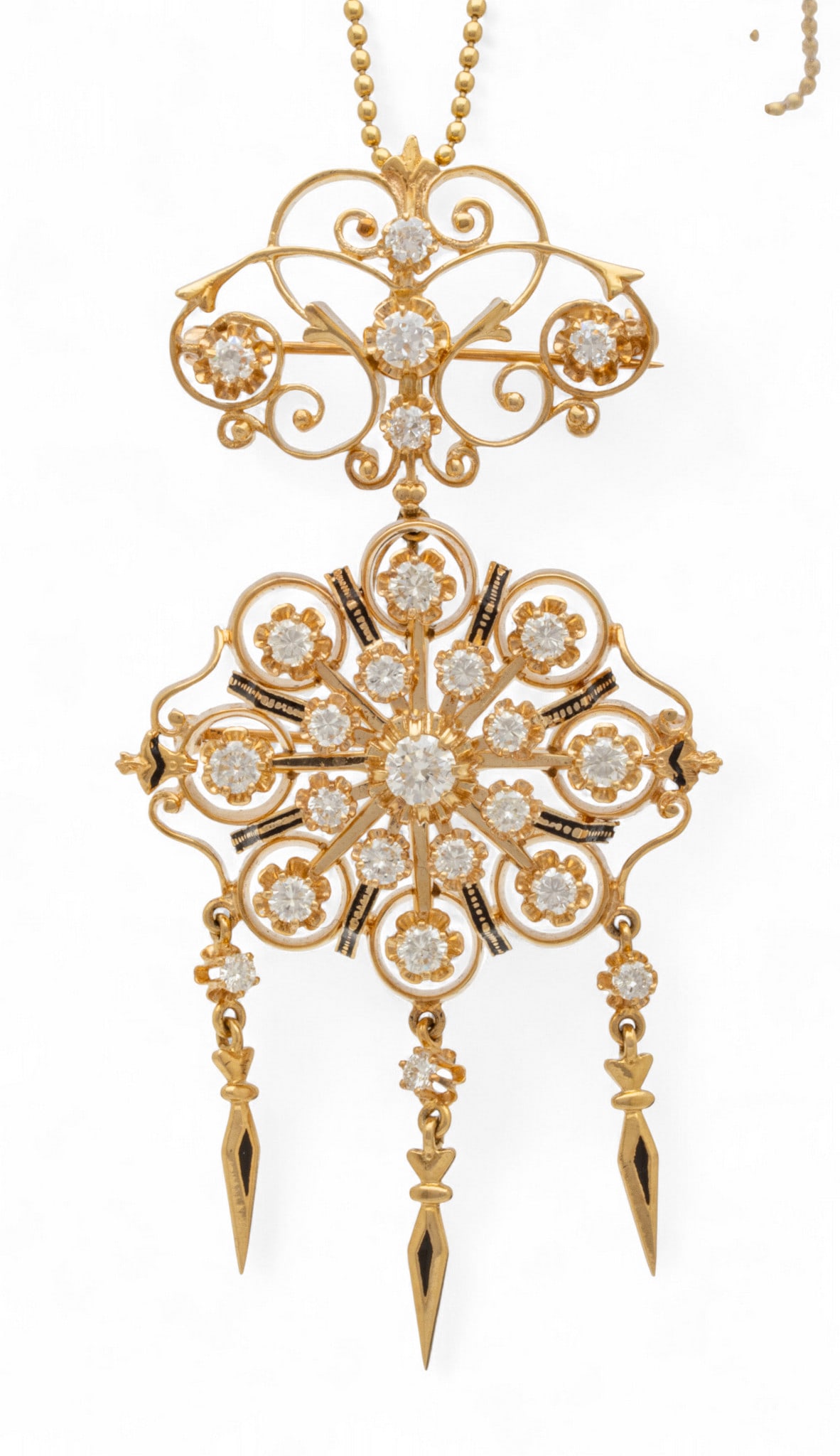 Kurt Goldschmidt Jewelers, Diamond (25) and 14K Gold Pendant with Chain 1950, L 29"  Depth 2" 28 g (1 of 7)