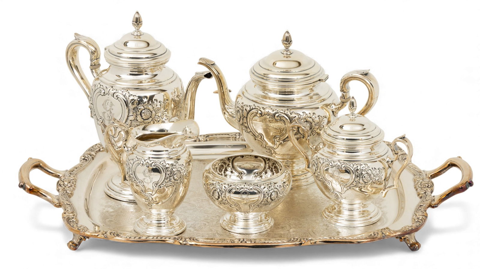 International Sterling Silver Five Piece Tea and Coffee Service Along with S.P. Tray 87 t oz 6 PCS (1 of 10)