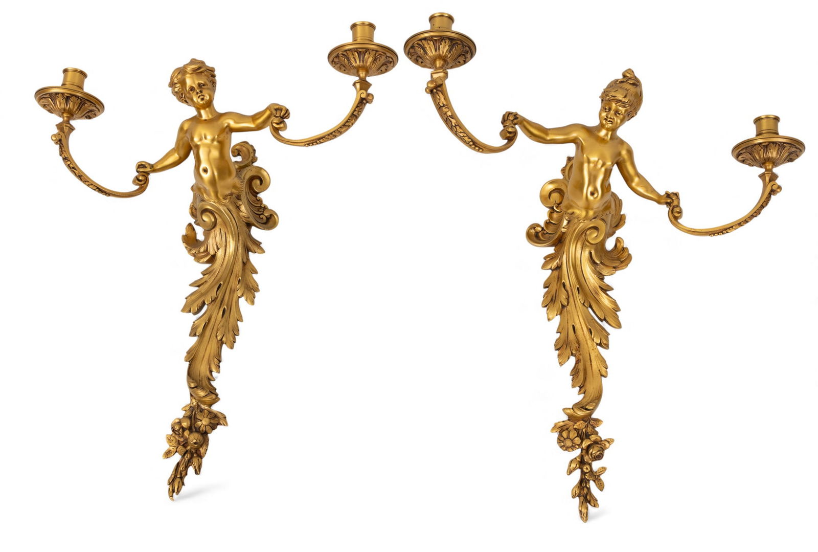 French Bronze Figural Sconces 1900, H 18" W 17" Depth 10" 1 PAIR (1 of 4)