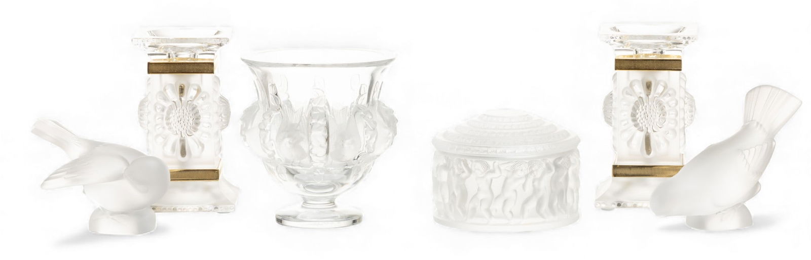 Lalique (French) Paquerette Candlesticks, Dampierre Vase, Enfant Box, Birds Crystal 6 PCS (1 of 9)