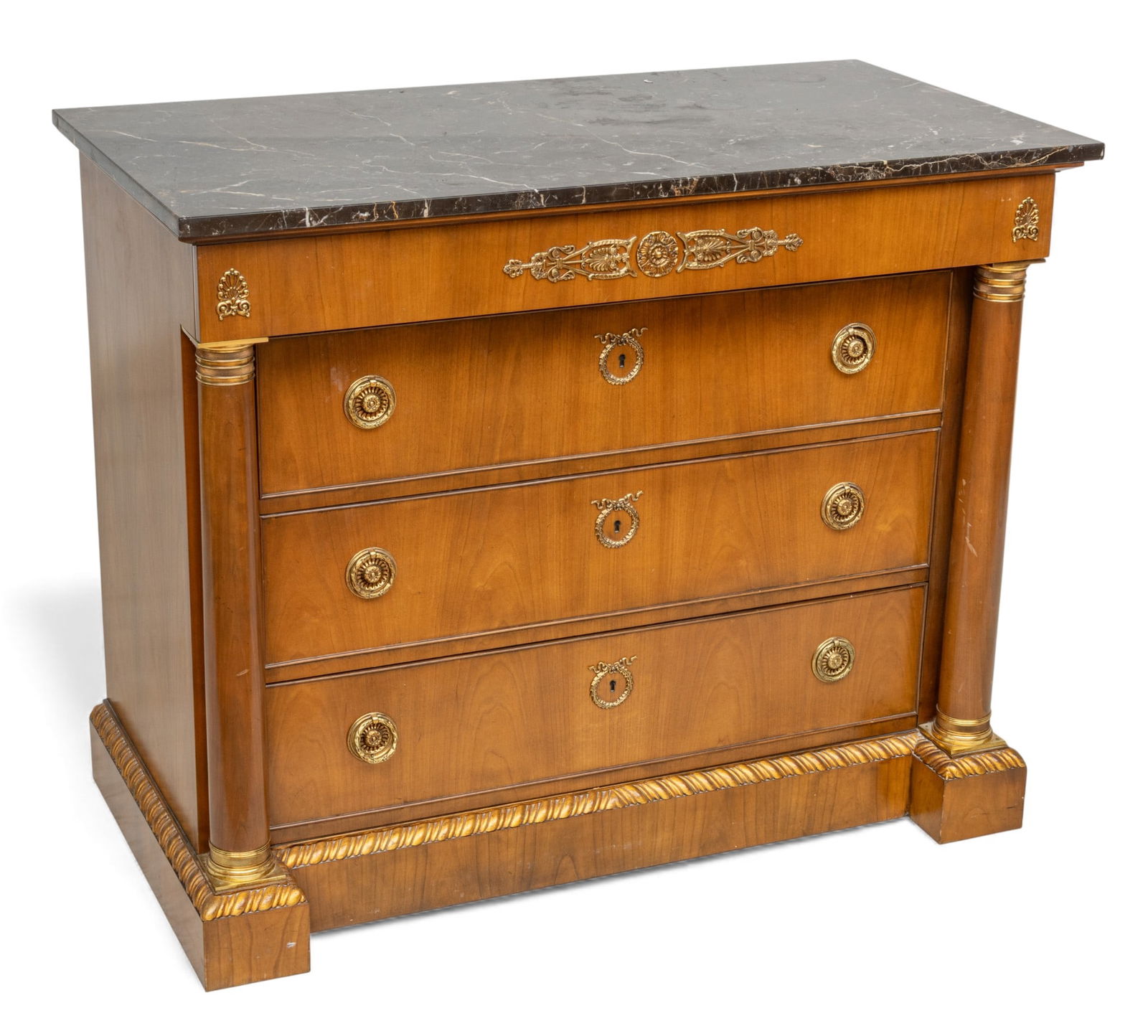 Baker Furniture (American) French Empire-Style Mahogany Marble-Top Chest of Drawers 1960, H 34" W (1 of 11)