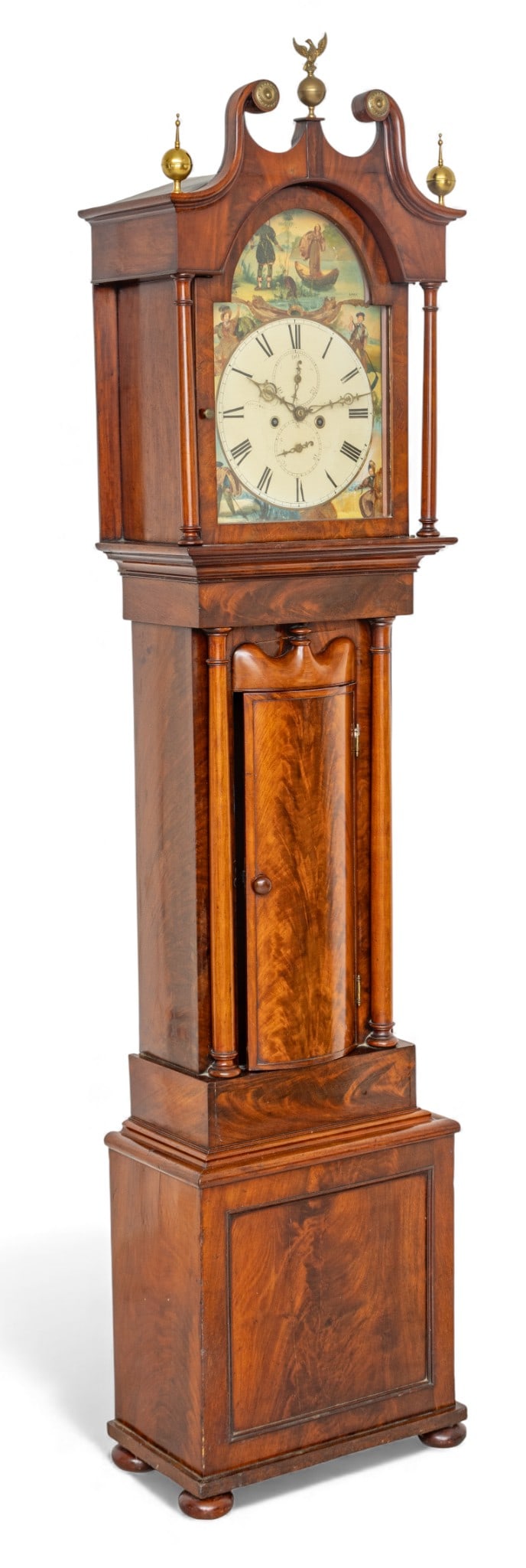 Carved Mahogany Grandfather Clock 1840, H 87" W 15" Depth 11.5" (1 of 12)