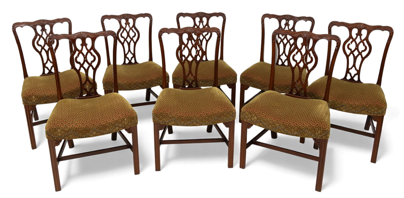 Baker Furniture (American) Chippendale Style Set of Carved Mahogany Chairs 20th Cent., H 37.5" W 23" (1 of 7)