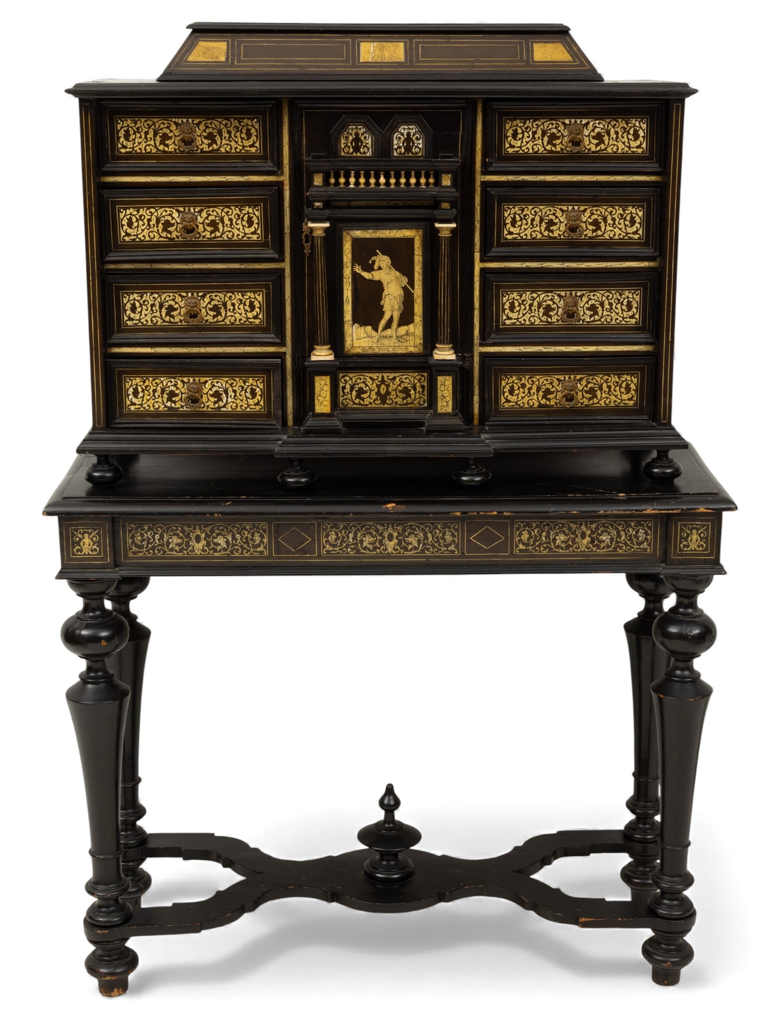 Venetian Ebonized Wood and Bone Inlaid Chest on Stand, Ca. 1880, 2 PCS (1 of 7)