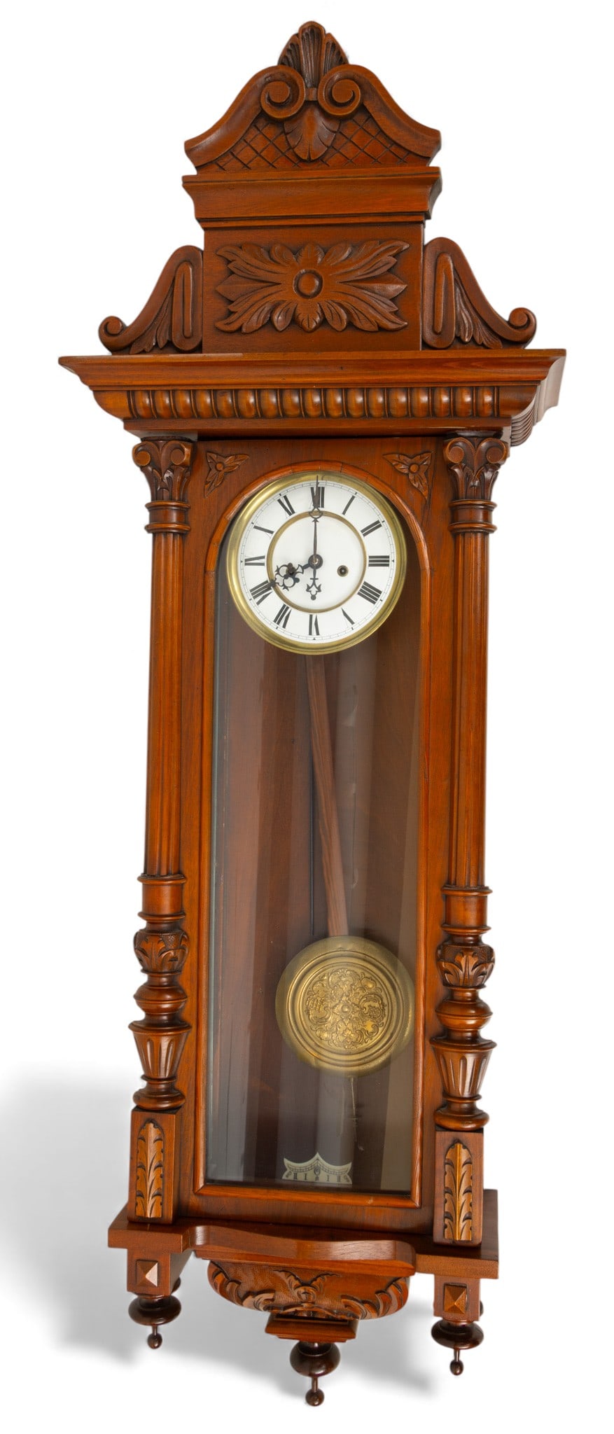 Austrian Walnut Wall Clock 1880, H 52" W 18" Depth 17.75" (1 of 4)