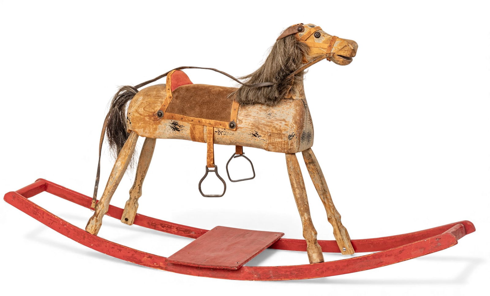 Primitive Wood Child's Rocking Horse 1900, H 22" W 12" L 48" (1 of 9)