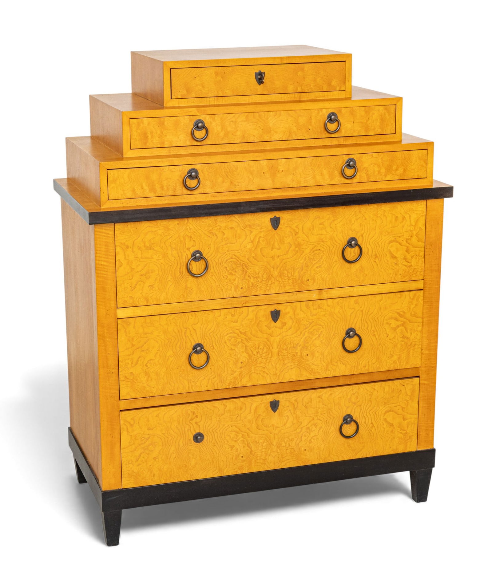 Baker Furniture (American) Biedermeier Style Burl Maple Chest of Drawers, Ca. 1980s, H 49" W 38" (1 of 12)
