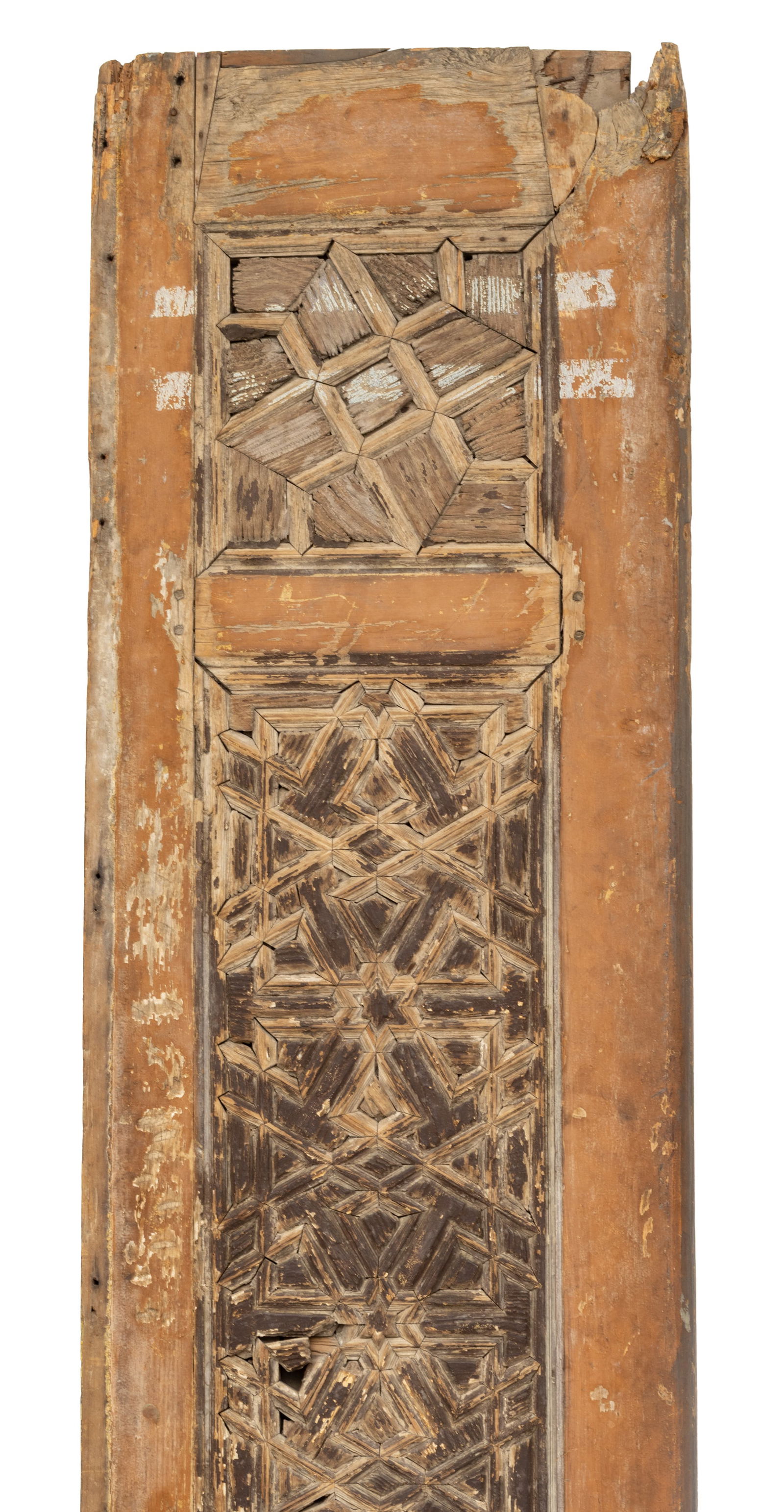 Morrocan Carved Wood Door 13th - 15th Century, H 84.5" W 19" Depth 1.6": Morrocan Carved Wood Door 13th - 15th Century, H 84.5" W 19" Depth 1.6" Provenance: Mr. and Mrs. H.A. Metzger, New York, New York 1963. Grand Rapids Art Museum, Grand Rapids, Michig